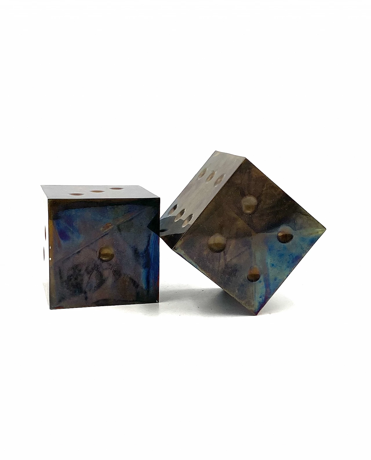 Pair of brass dice-shaped paperweights, 1970s 14