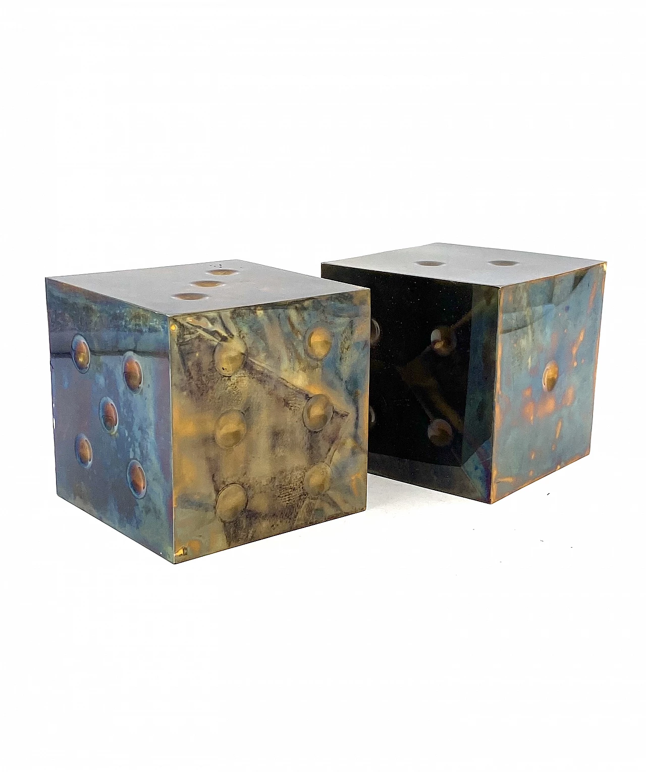 Pair of brass dice-shaped paperweights, 1970s 21