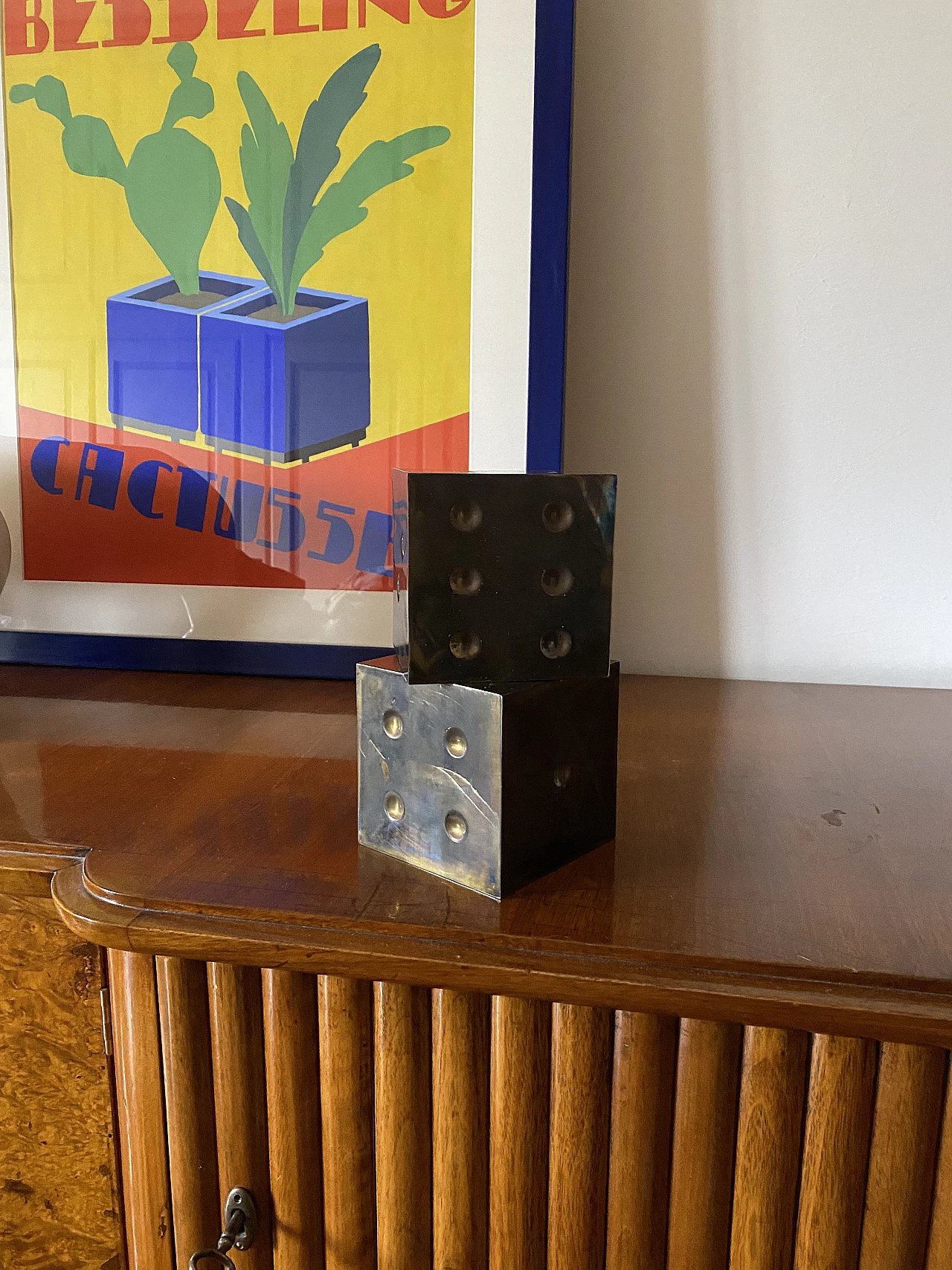 Pair of brass dice-shaped paperweights, 1970s 24