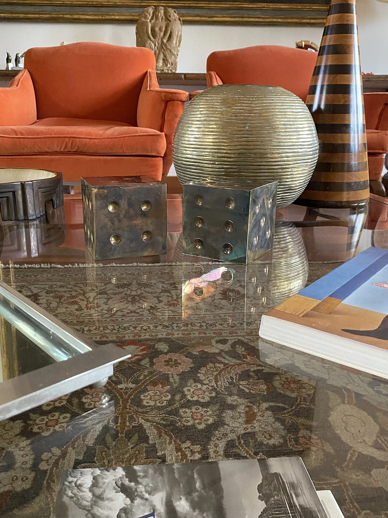 Pair of brass dice-shaped paperweights, 1970s 25