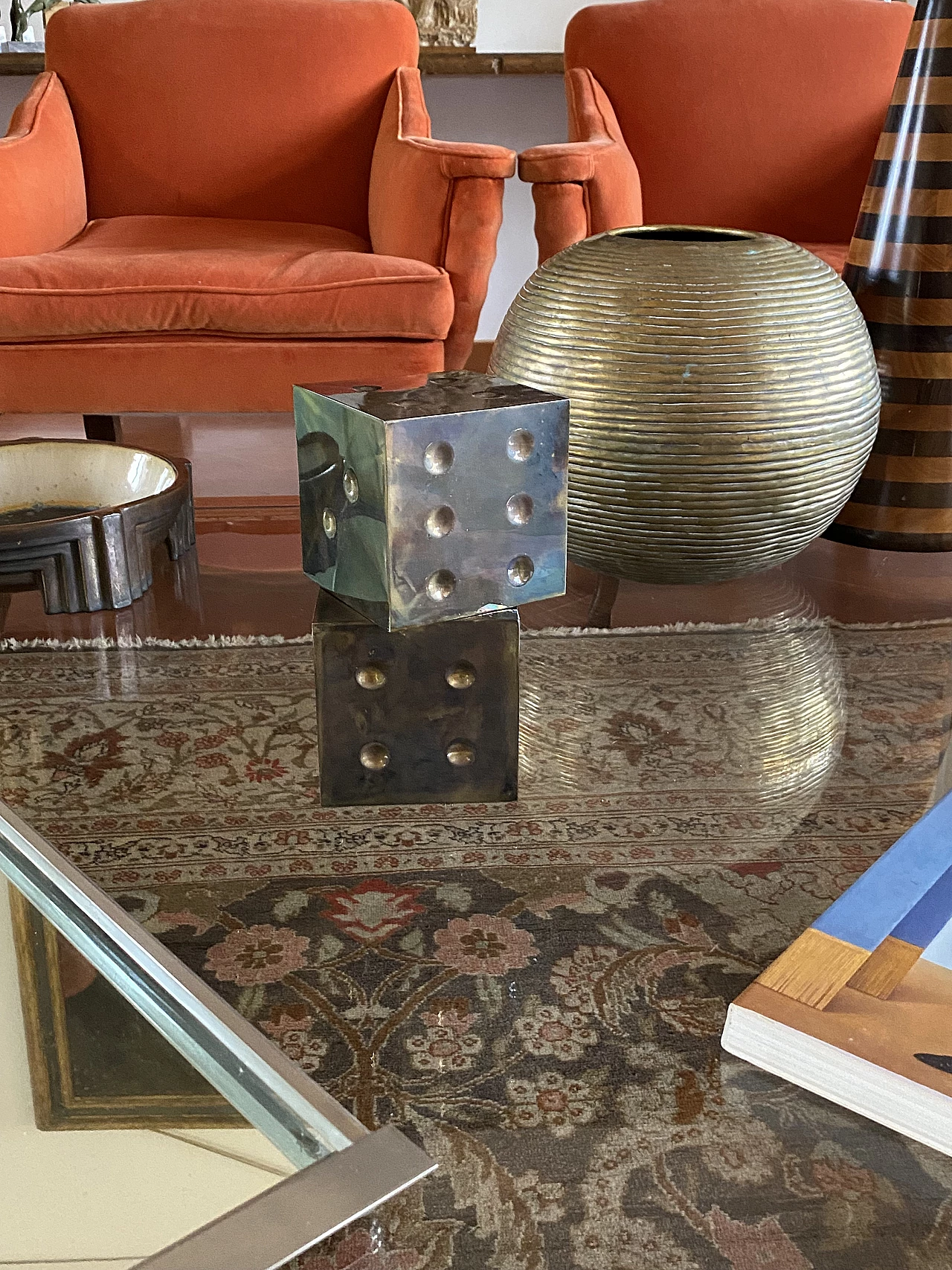 Pair of brass dice-shaped paperweights, 1970s 27