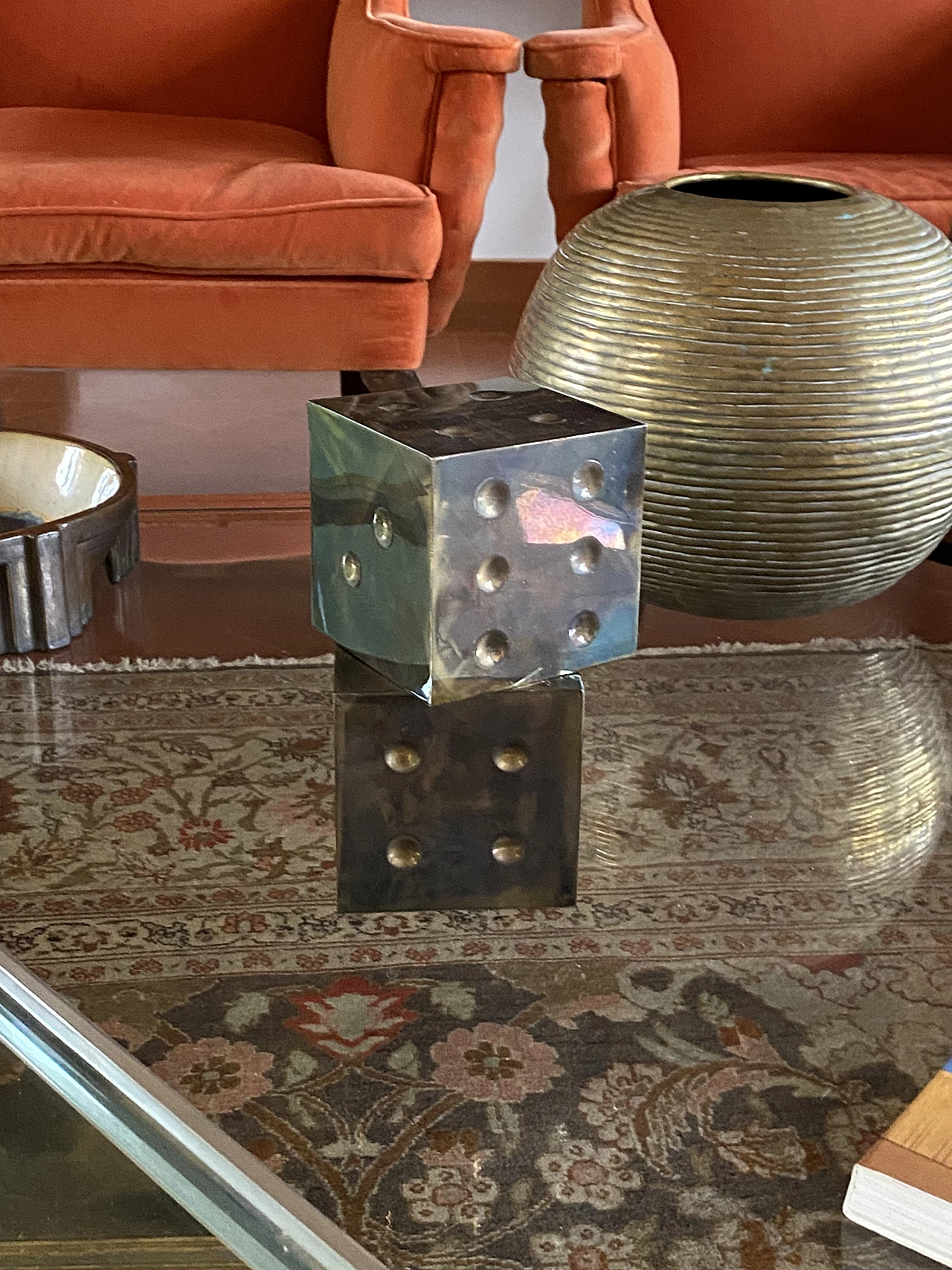 Pair of brass dice-shaped paperweights, 1970s 29