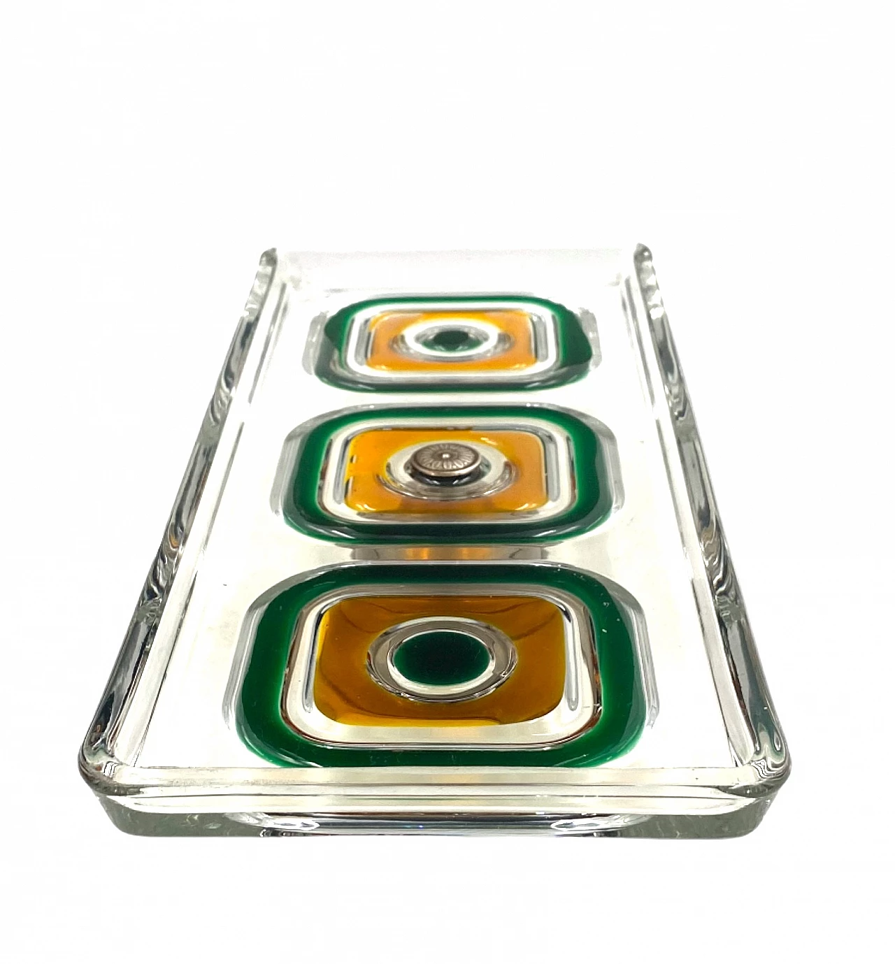 Glass and silver riser with geometric decorations, 1970s 6