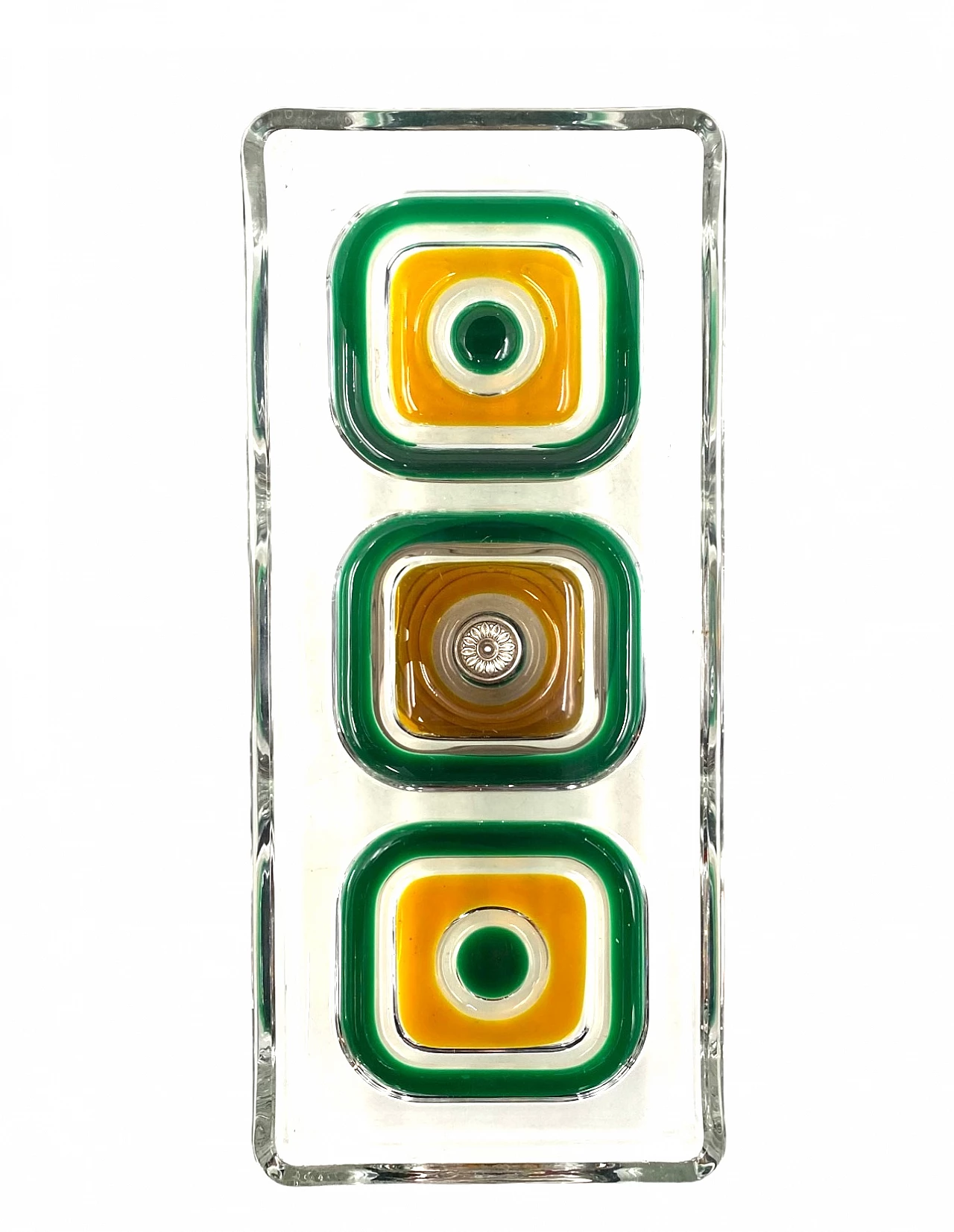 Glass and silver riser with geometric decorations, 1970s 7