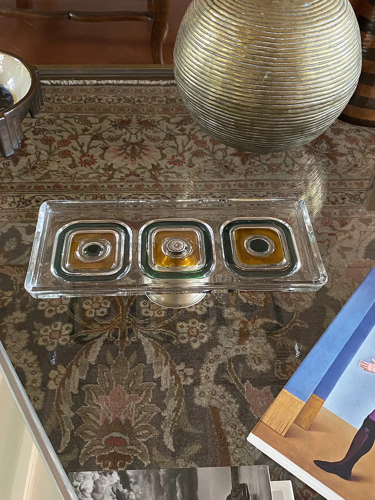 Alzatina in vetro e argento con decorazioni geometriche, anni '70 23
