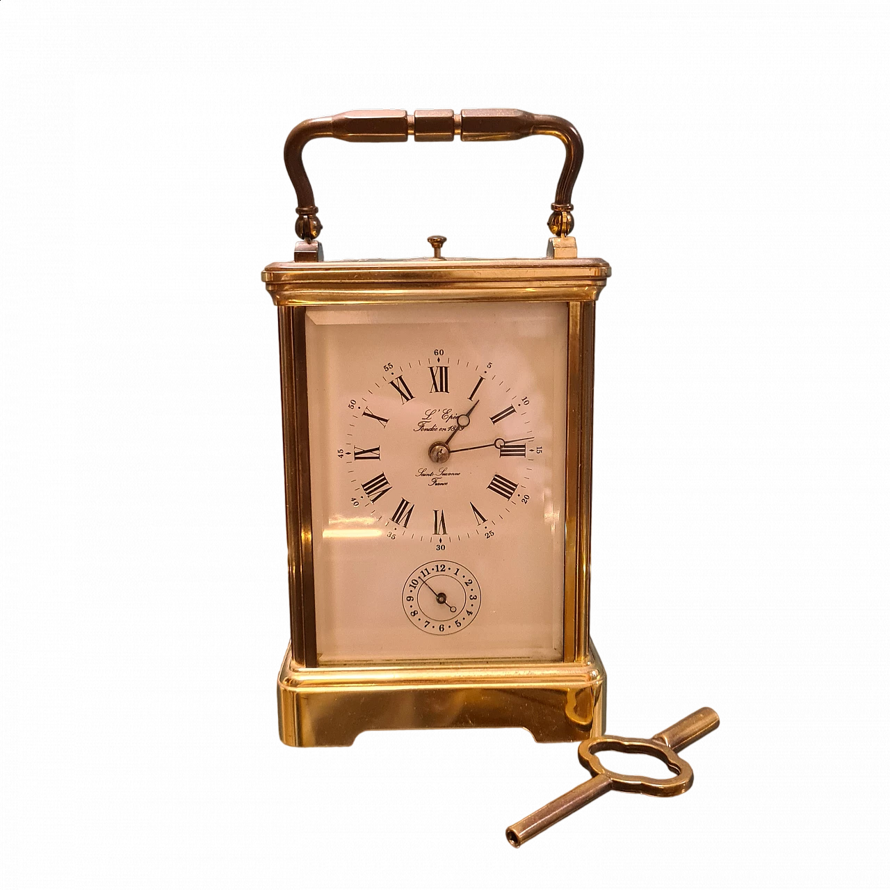 Brass and glass travel clock by L'Epée 11