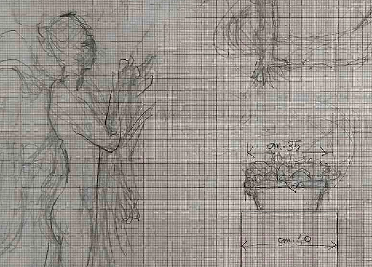 Angeli di Canova, disegno a matita su carta, anni '50 2