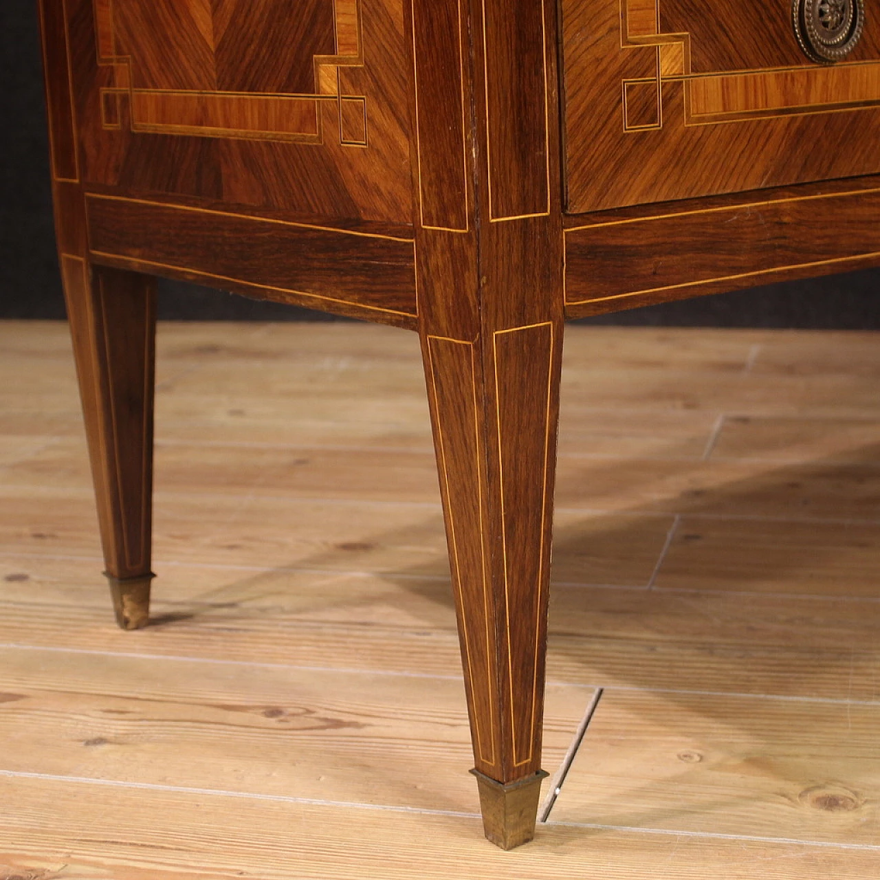 Walnut and maple chest of drawers with bronze feet 9
