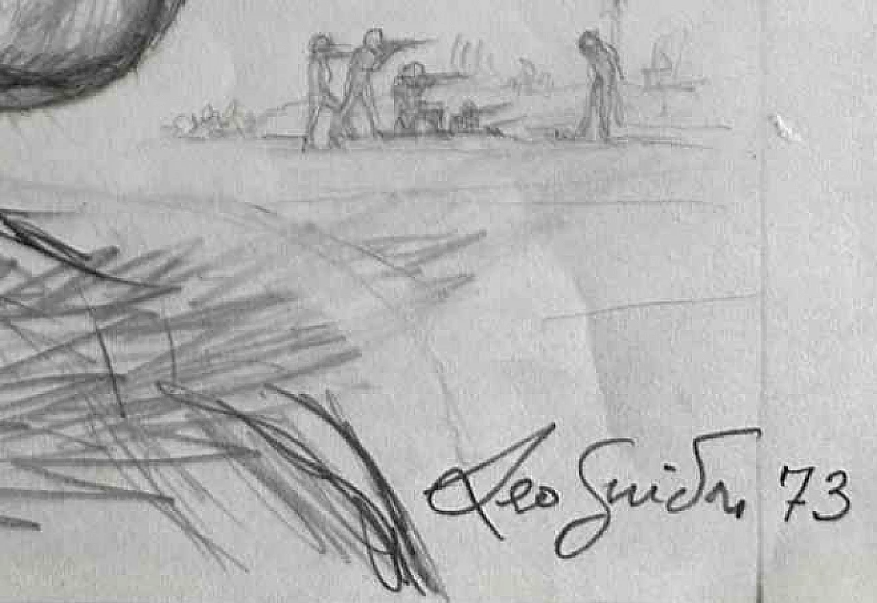 Leo Guida, Man with animal, pencil drawing on paper, 1973 2