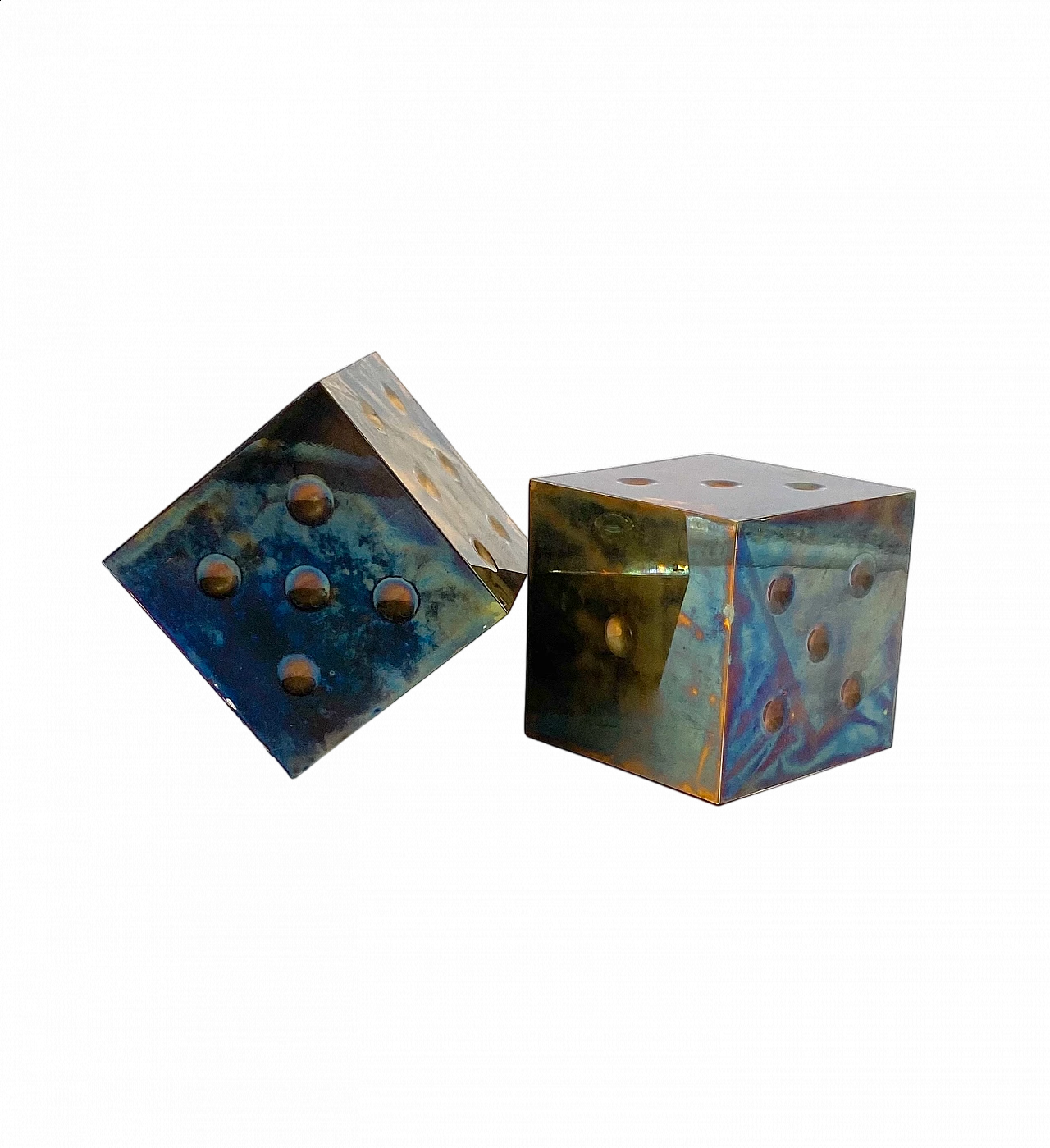 Pair of brass dice-shaped paperweights, 1970s 31