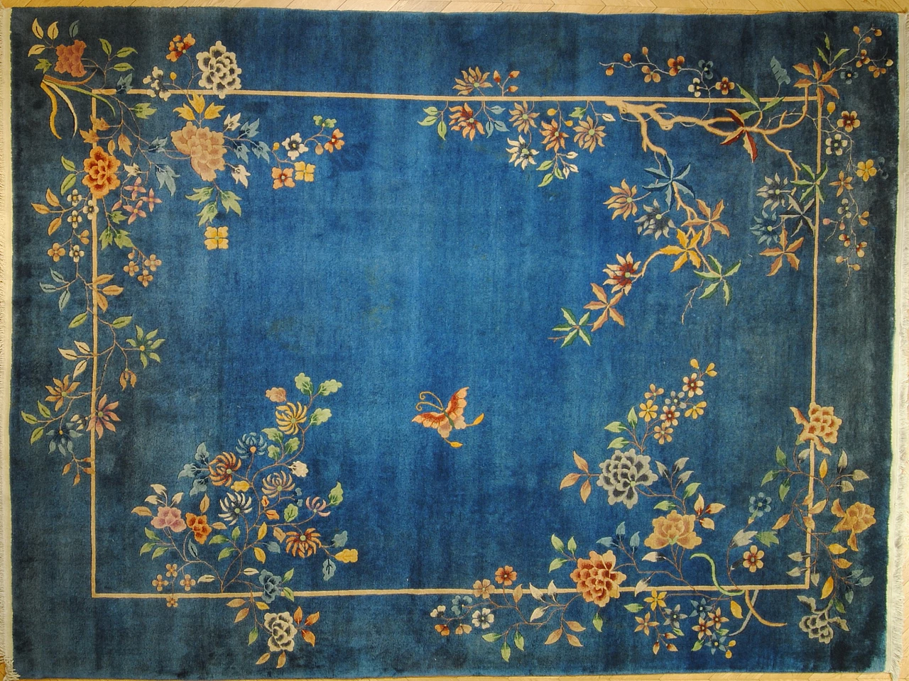 Tappeto cinese Art Deco a fondo azzurro, anni '30 1