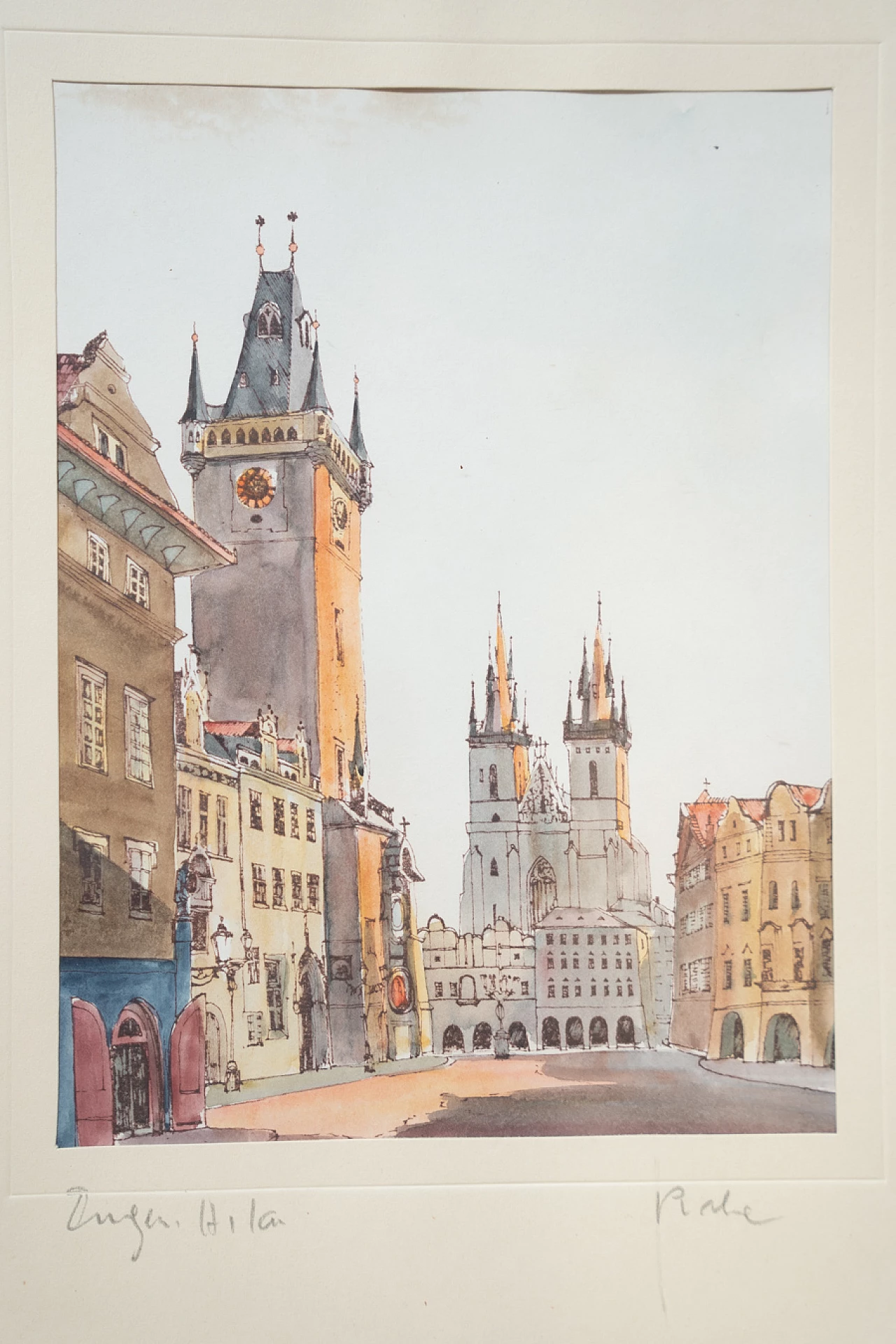 Praga Piazza della Città Vecchia, dipinto in foglia d'oro, anni '70 6
