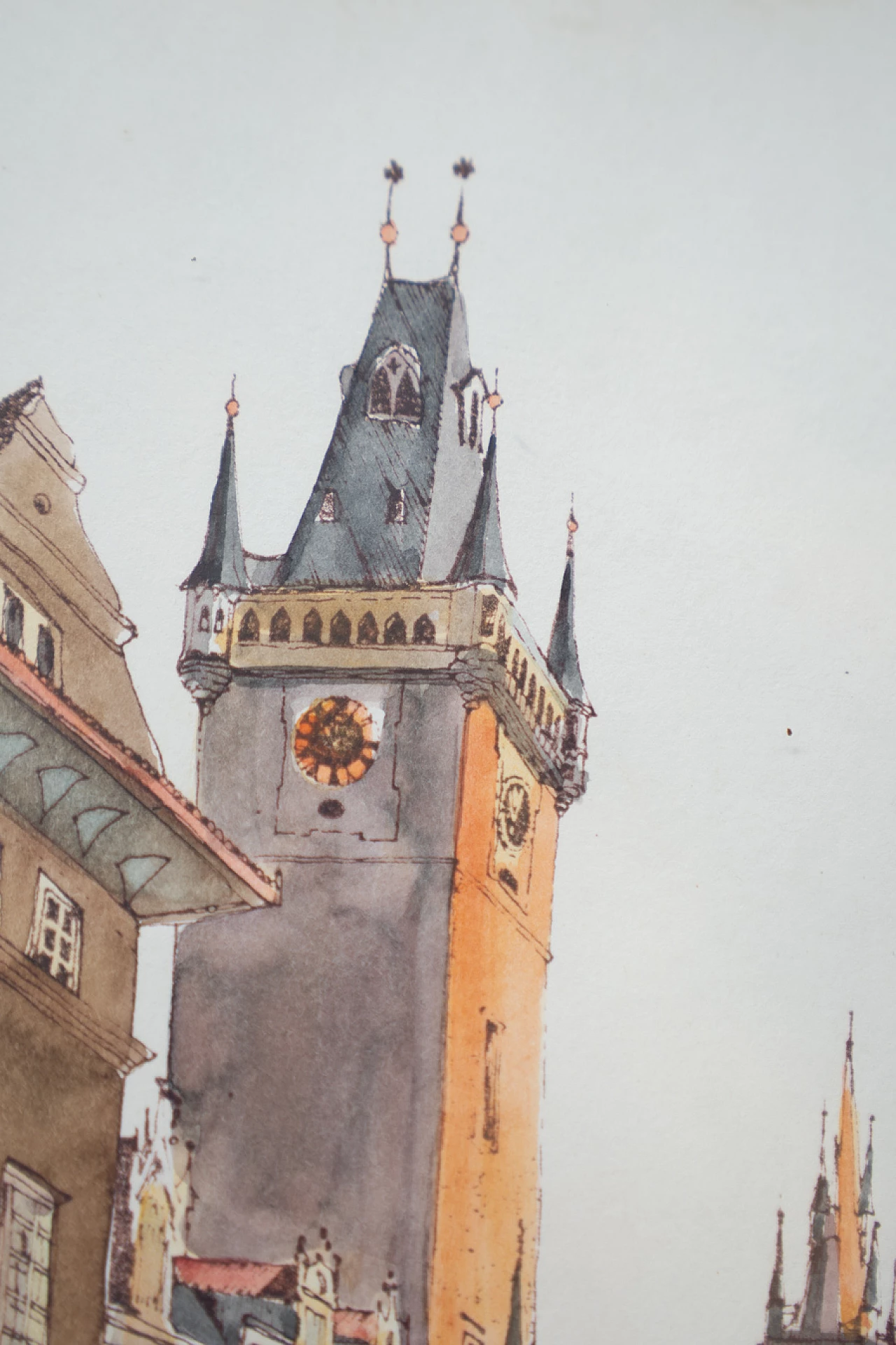 Praga Piazza della Città Vecchia, dipinto in foglia d'oro, anni '70 9