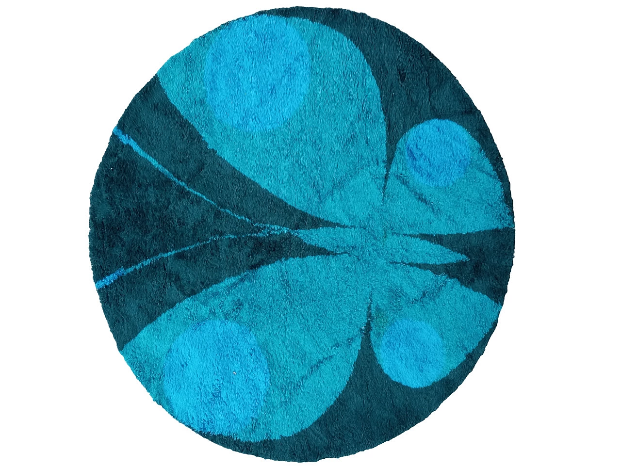 Danish blue circular carpet with butterfly, 1960s 2