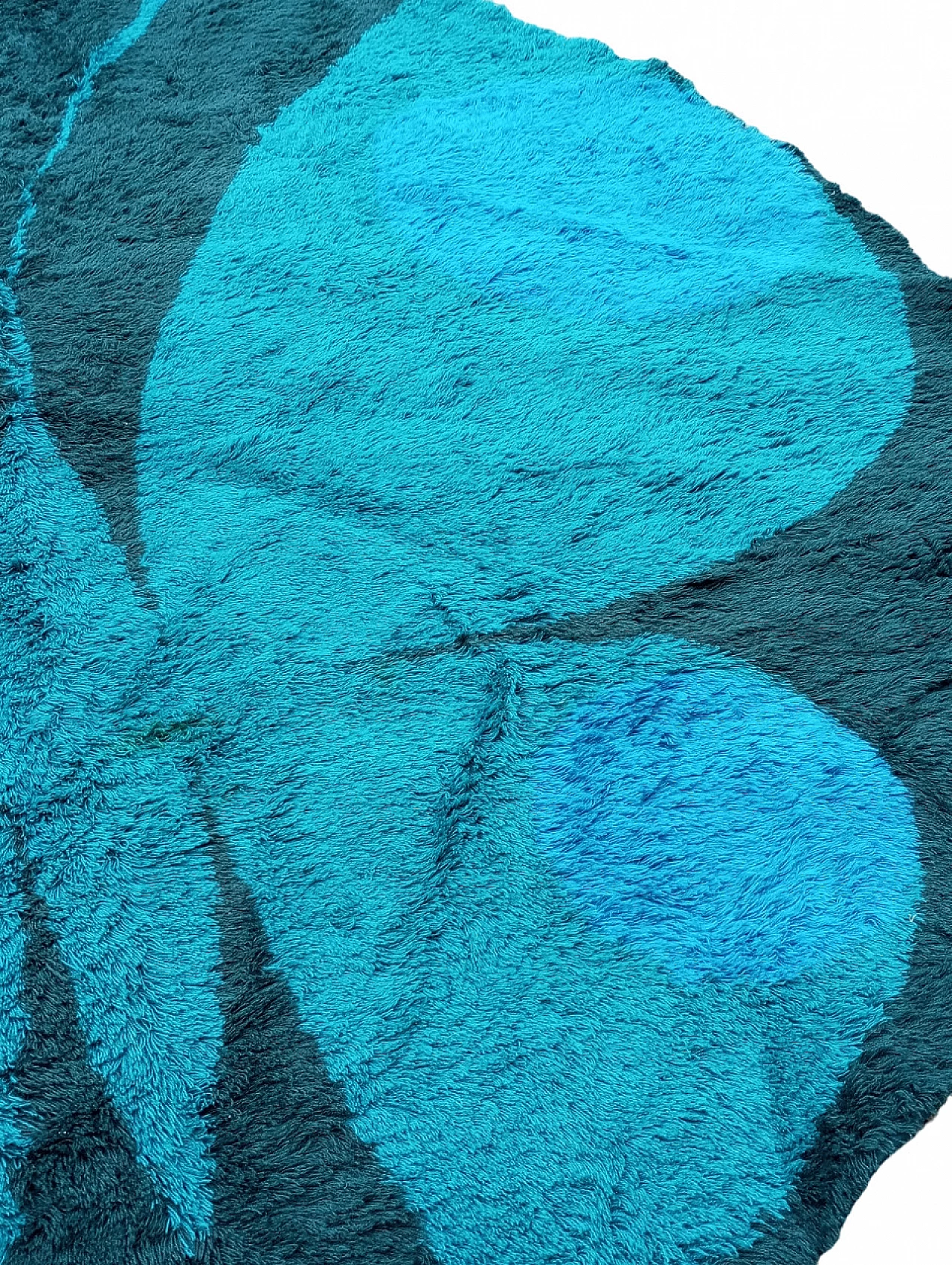 Tappeto danese circolare blu con farfalla, anni '60 6