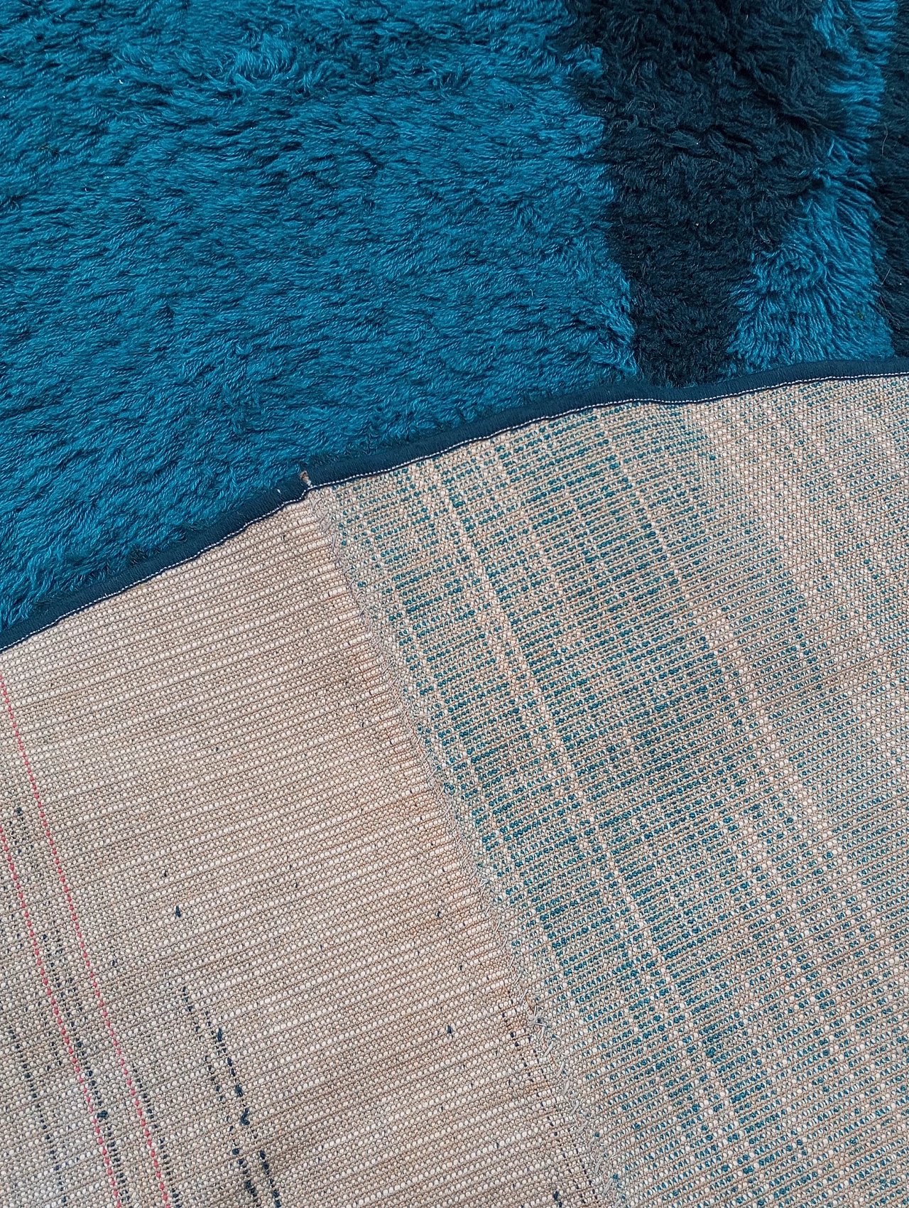 Tappeto danese circolare blu con farfalla, anni '60 8