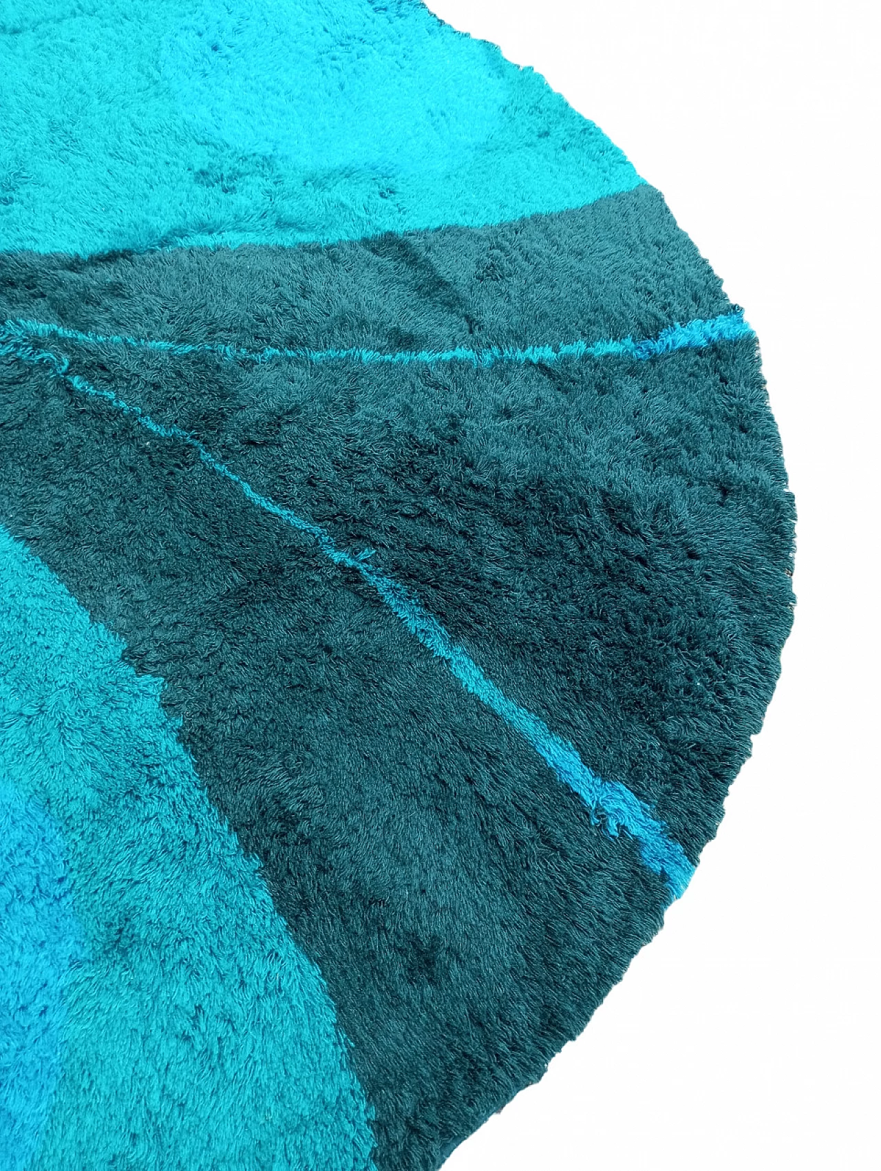 Tappeto danese circolare blu con farfalla, anni '60 9