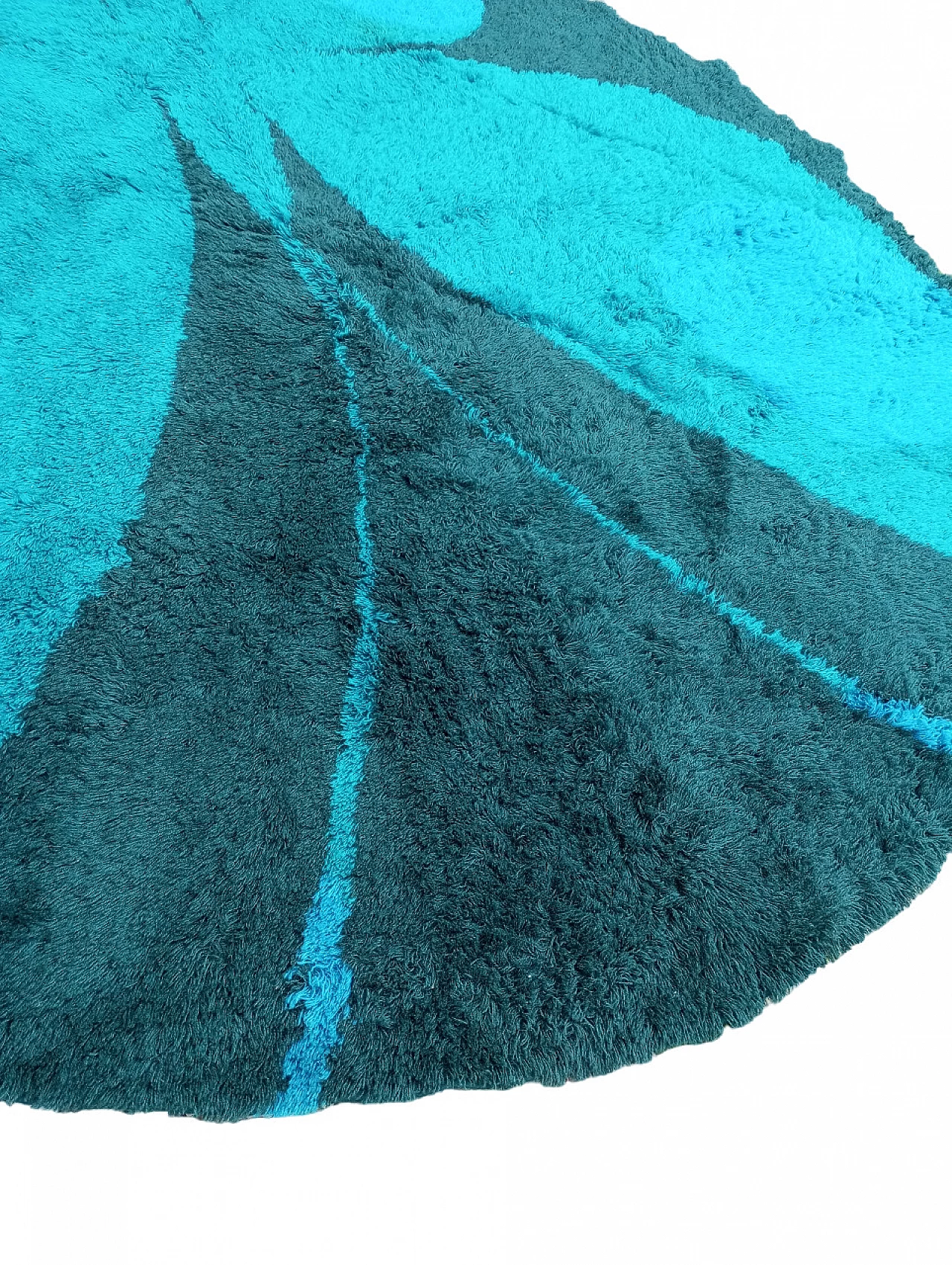 Tappeto danese circolare blu con farfalla, anni '60 11