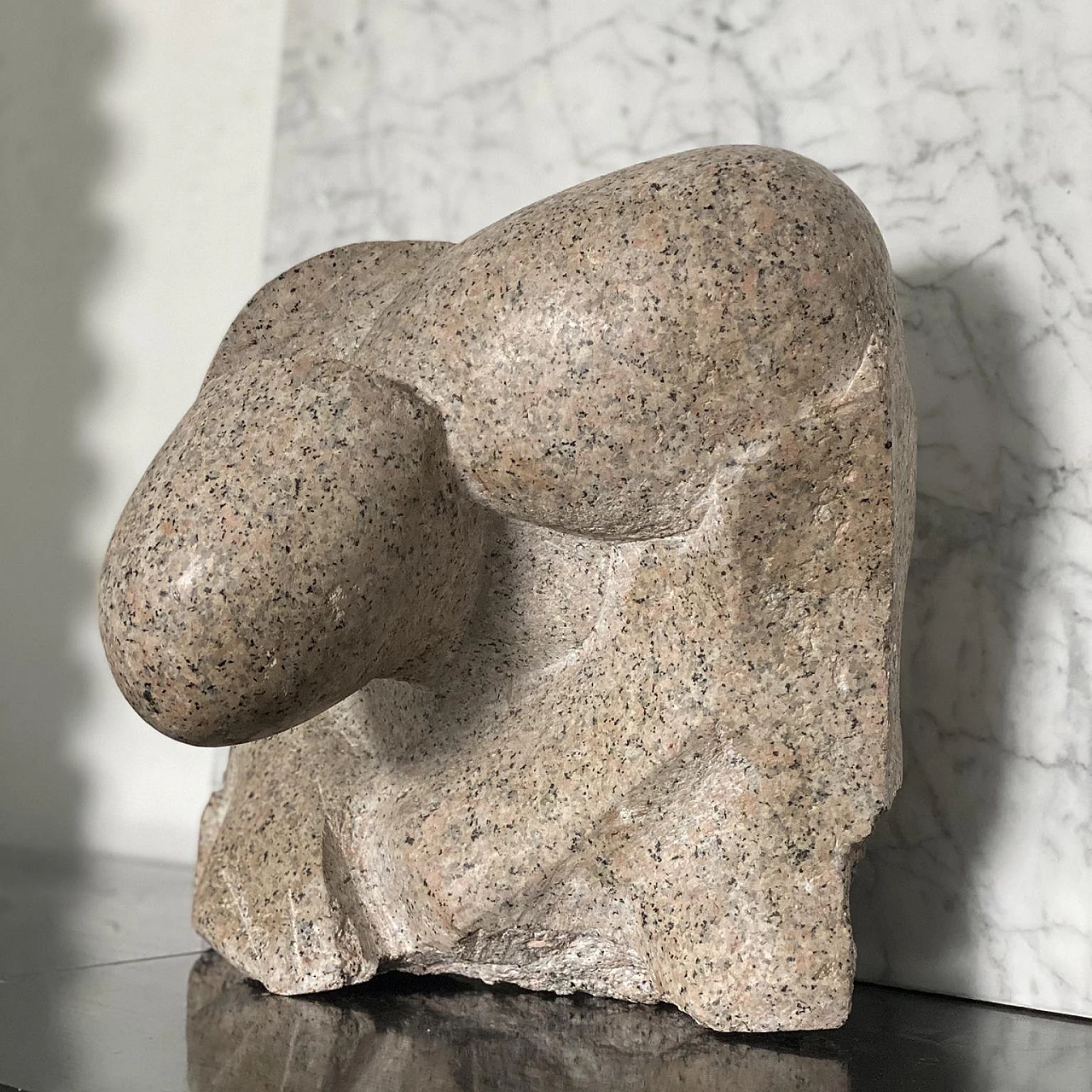 Aldo Flecchia, abstract composition, pink granite sculpture, 1973 8