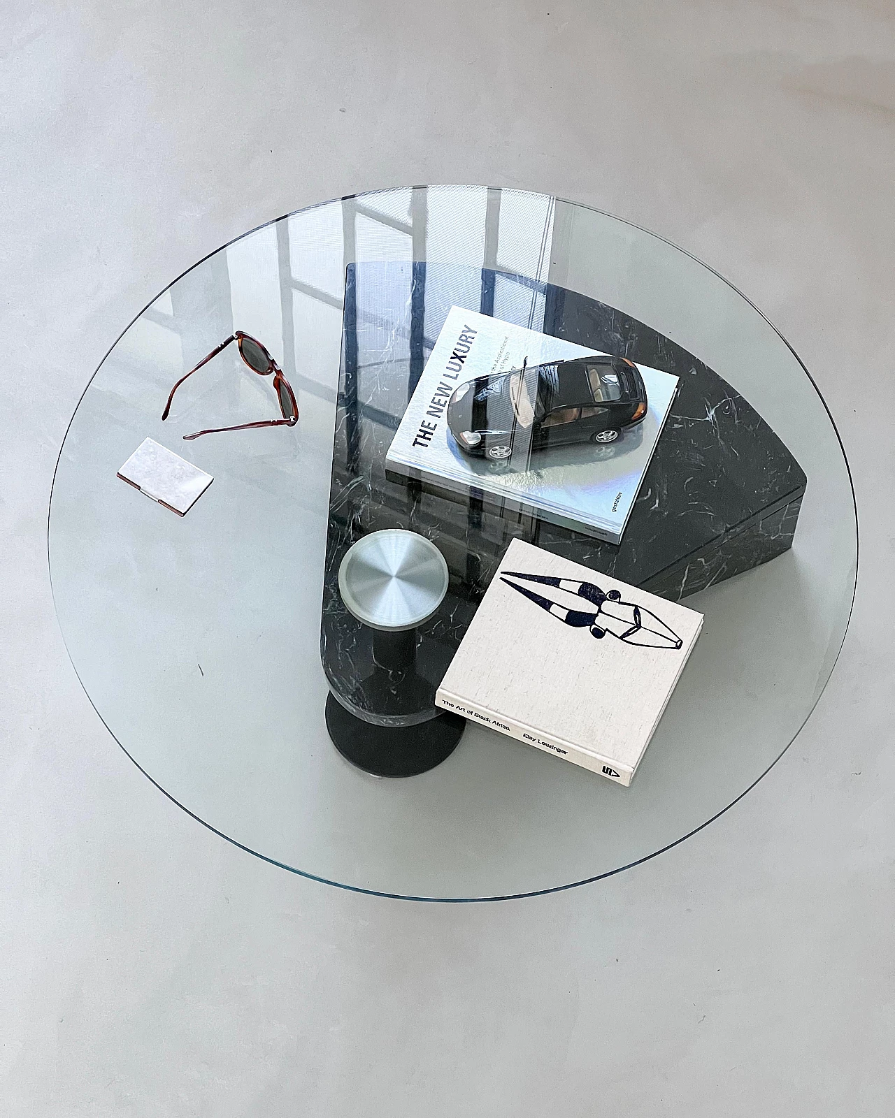 Glass, steel and black marble coffee table by Acerbis, 1990s 2