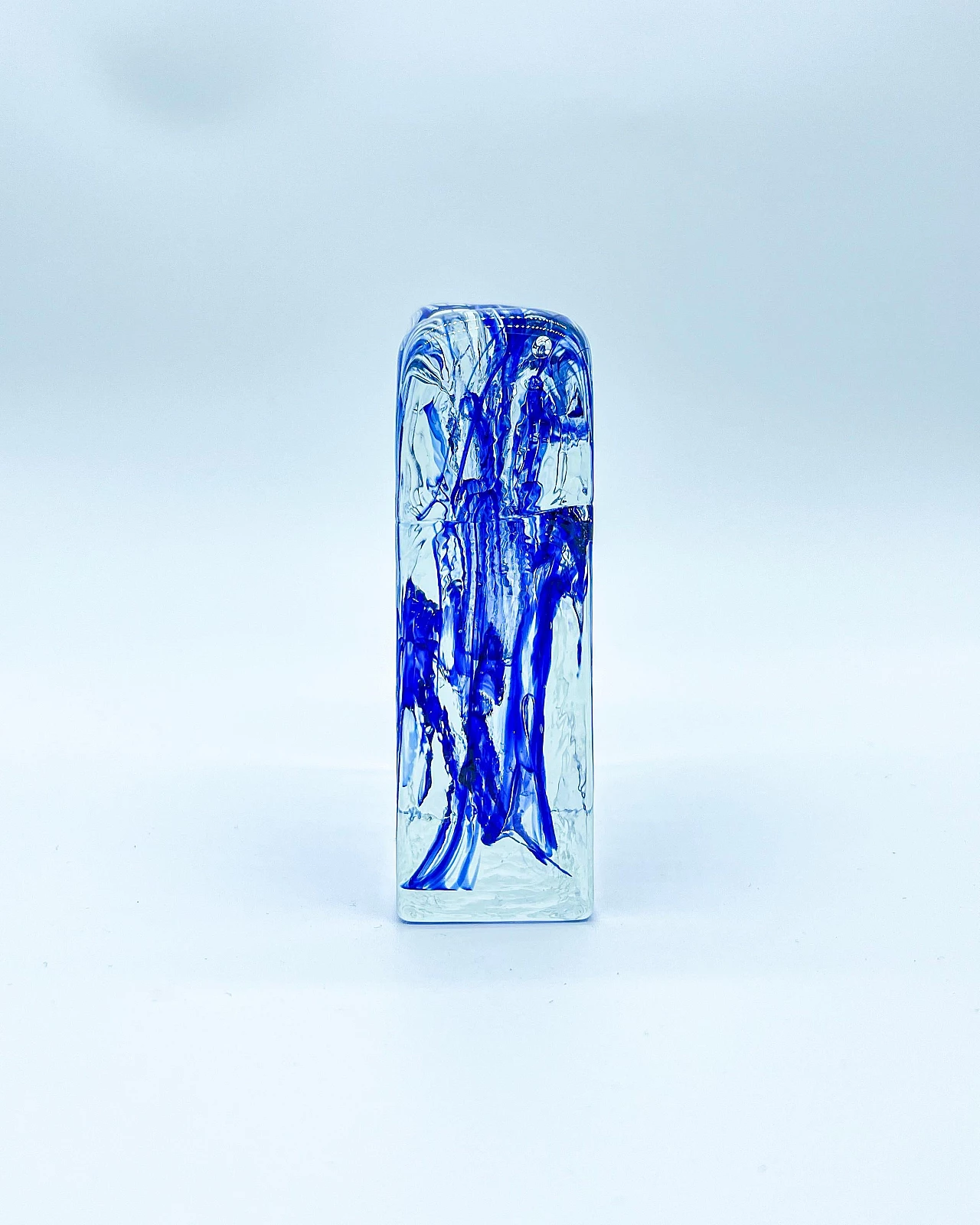 Transparent and blue ink effect glass vase, 1980s 5