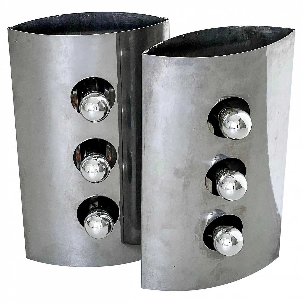 Pair of stainless steel wall lights by Reggiani, 1960s 1