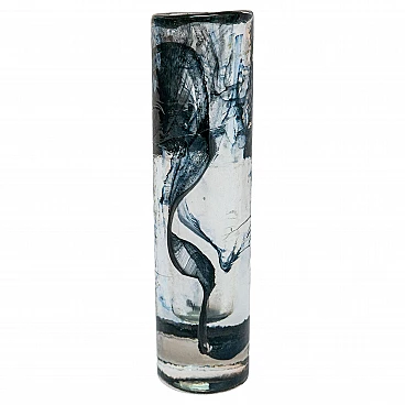 Transparent and black ink effect glass vase, 1960s