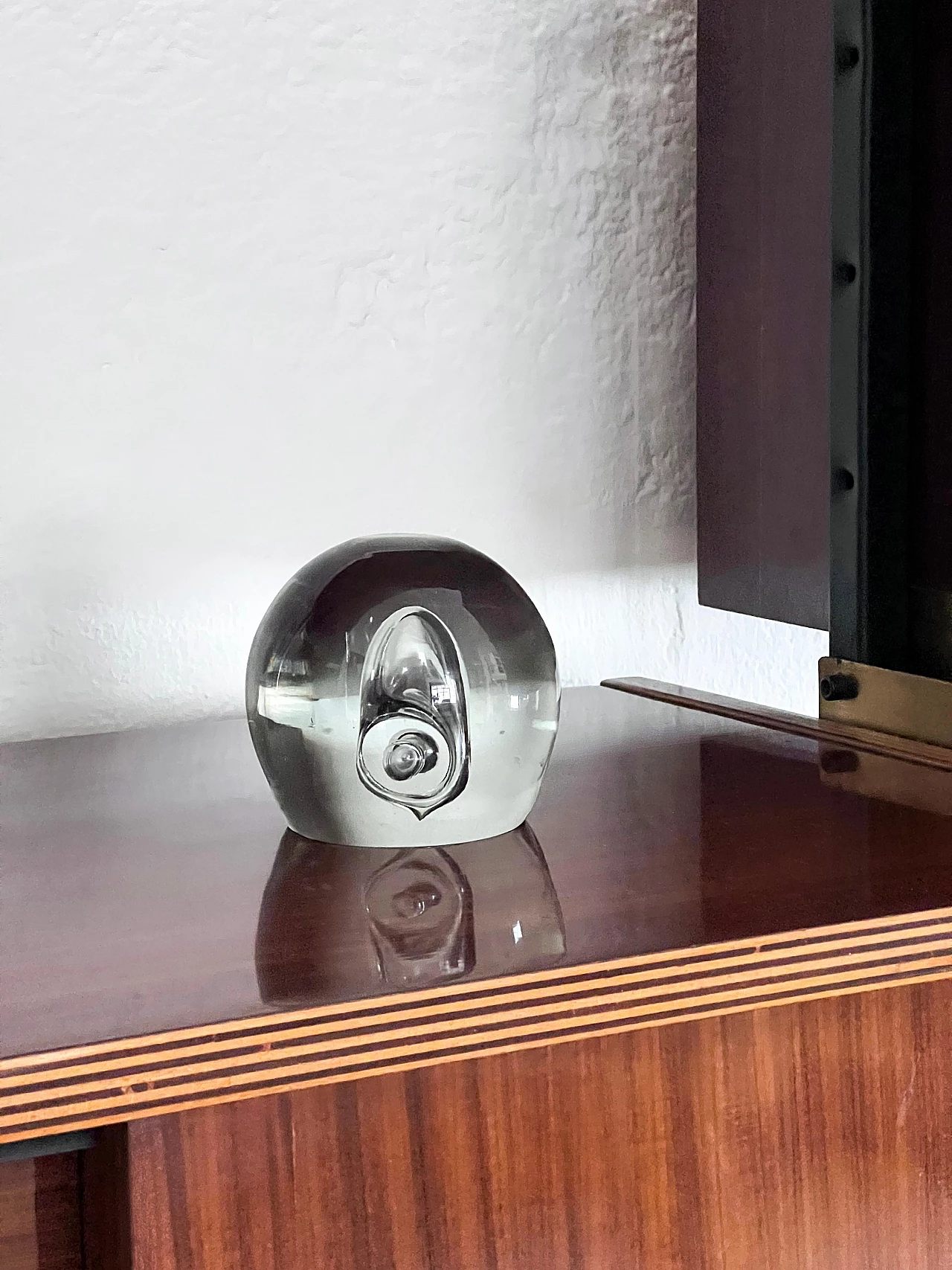 Transparent Murano glass paperweight with bubbles, 1960s 11