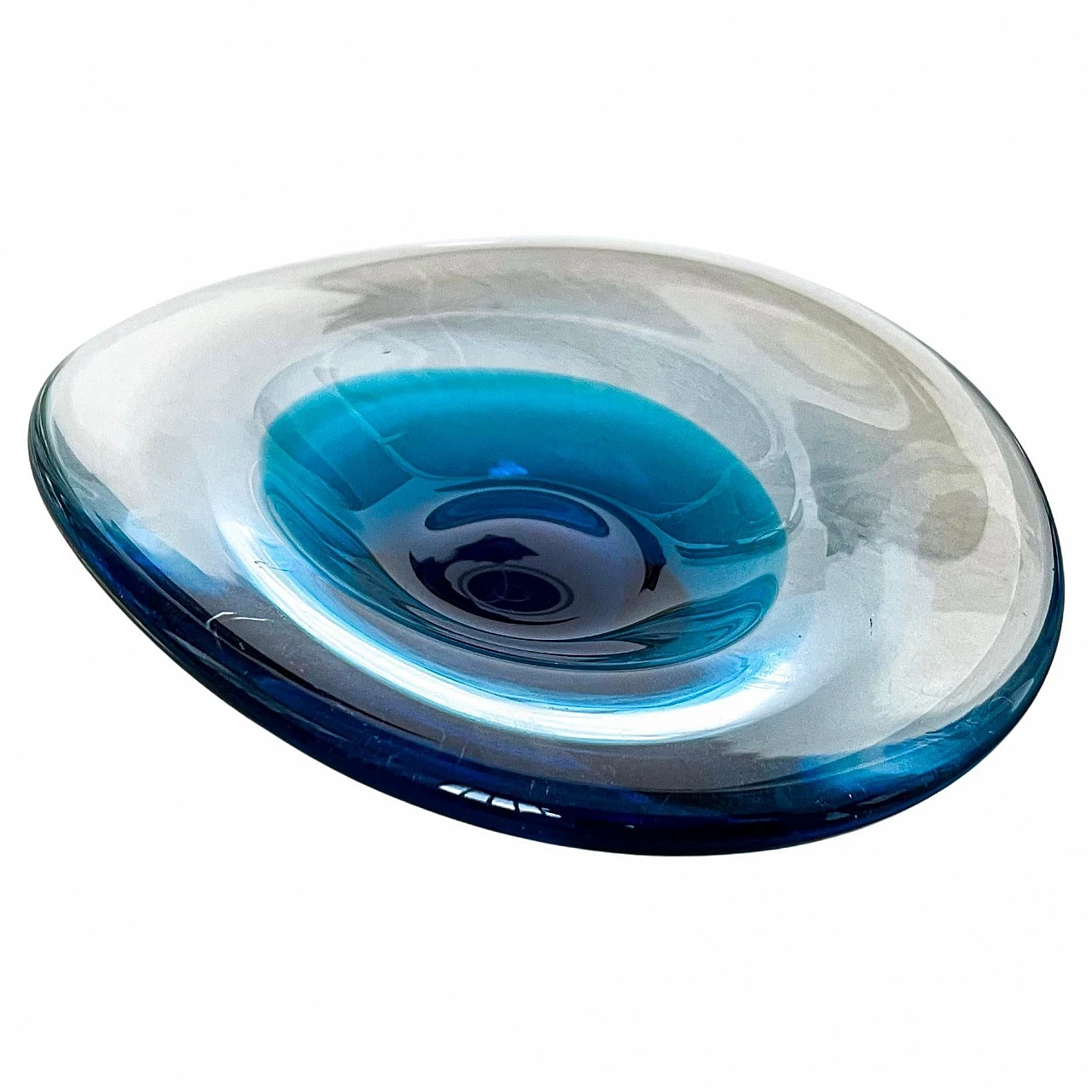 Transparent and blue submerged Murano glass bowl, 1960s 1