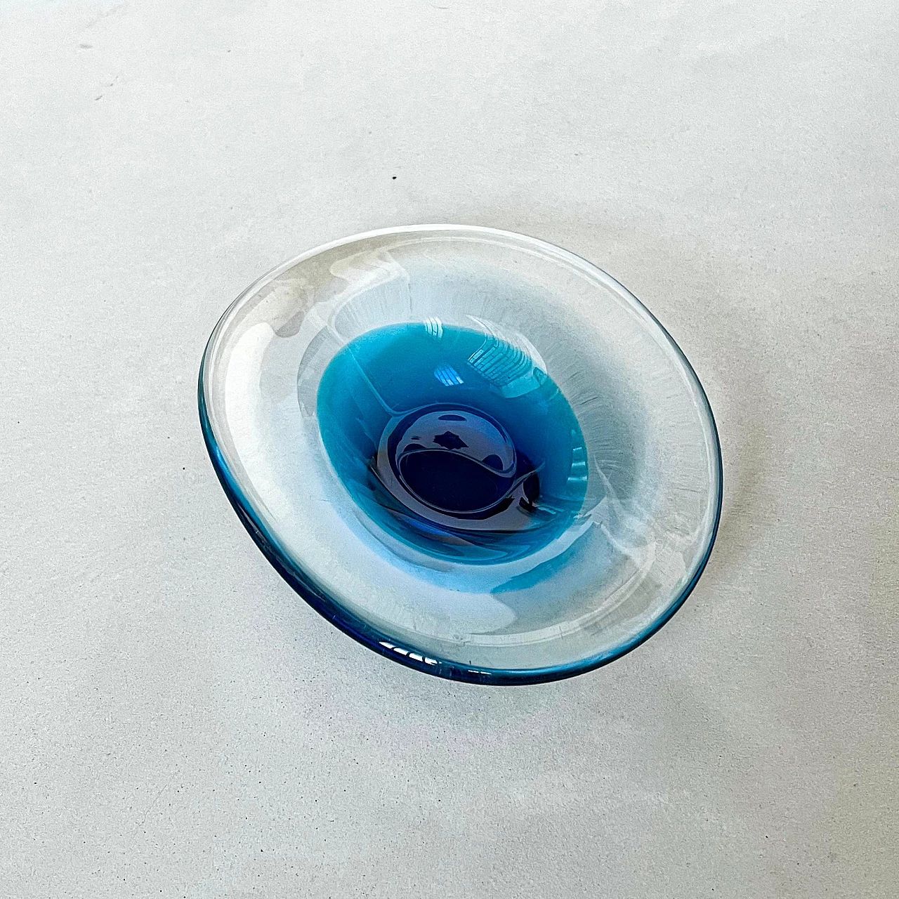 Transparent and blue submerged Murano glass bowl, 1960s 2