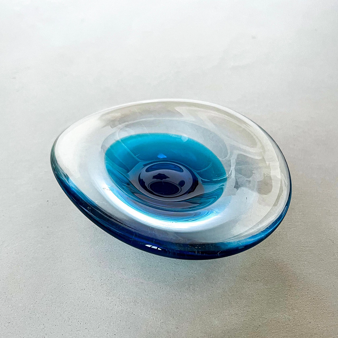 Transparent and blue submerged Murano glass bowl, 1960s 3