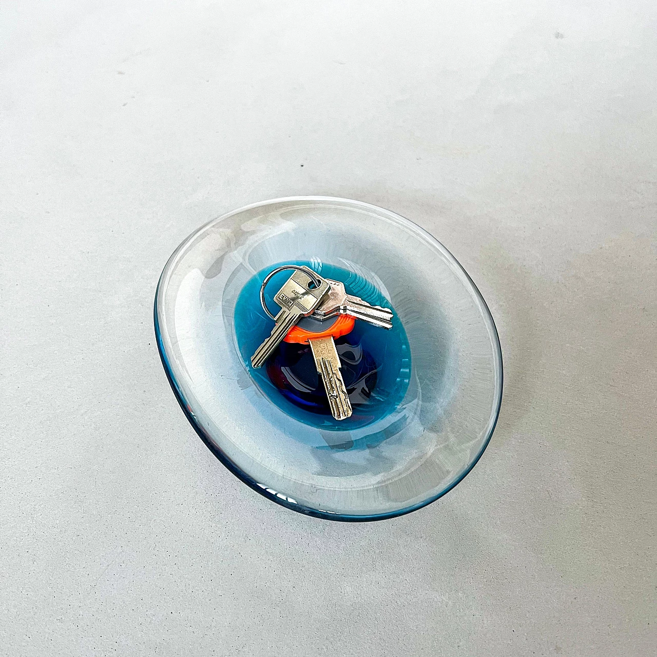 Transparent and blue submerged Murano glass bowl, 1960s 5