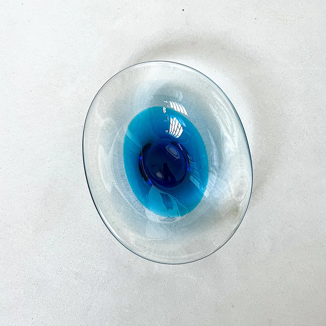 Transparent and blue submerged Murano glass bowl, 1960s 6