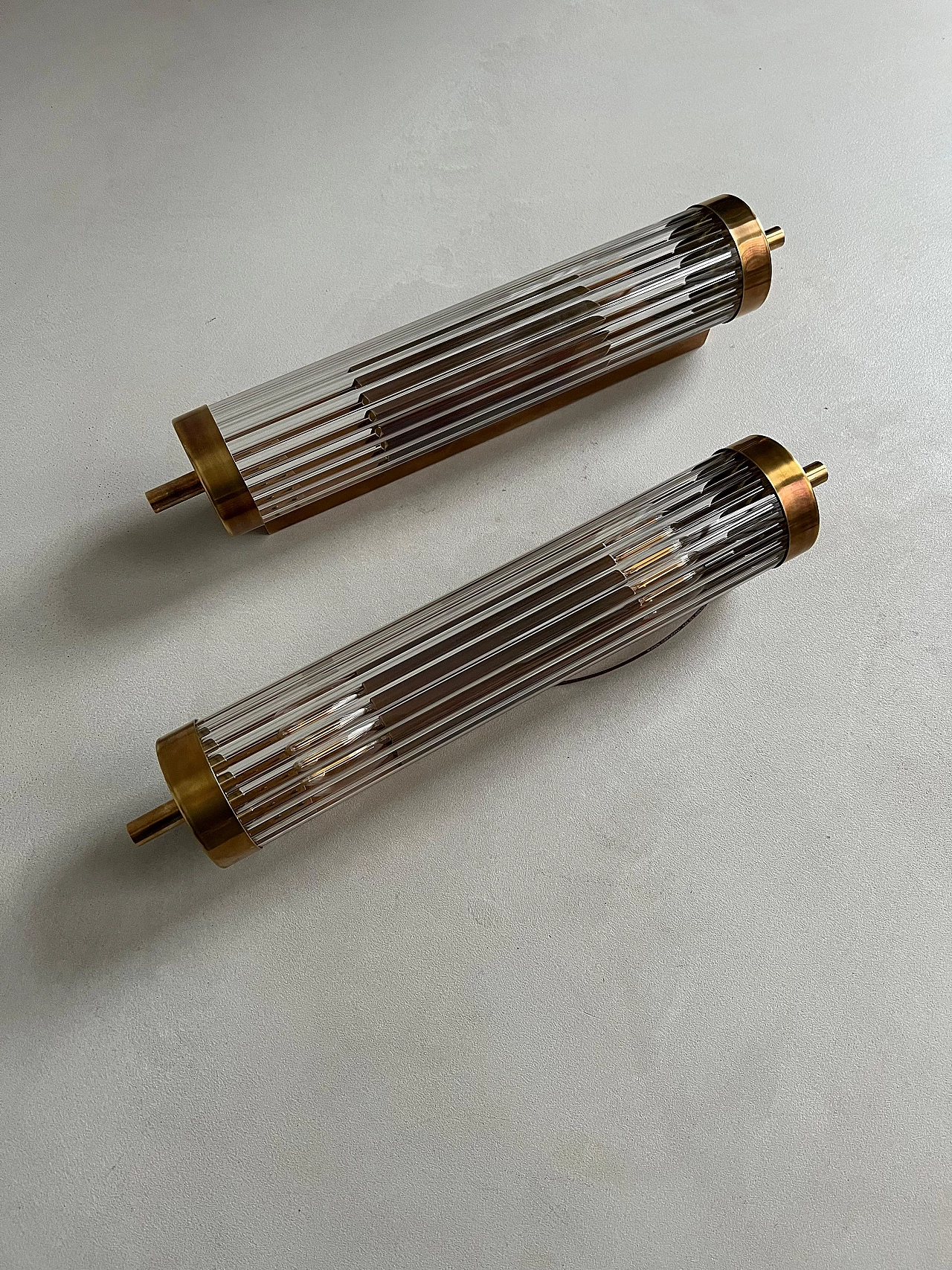 Art Deco style brass and fluted glass wall light 12
