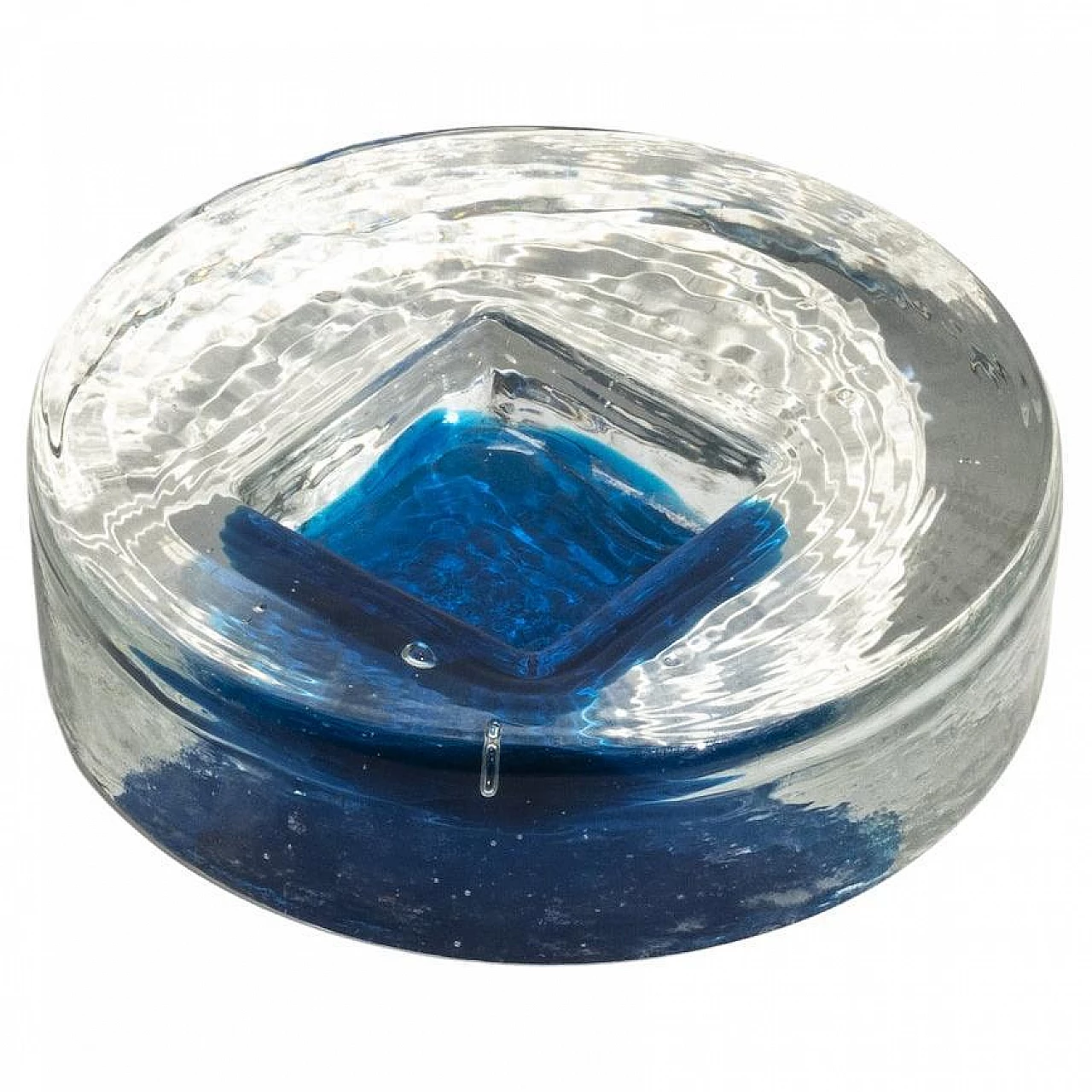 Transparent and blue frosted Murano glass ashtray, 1960s 1