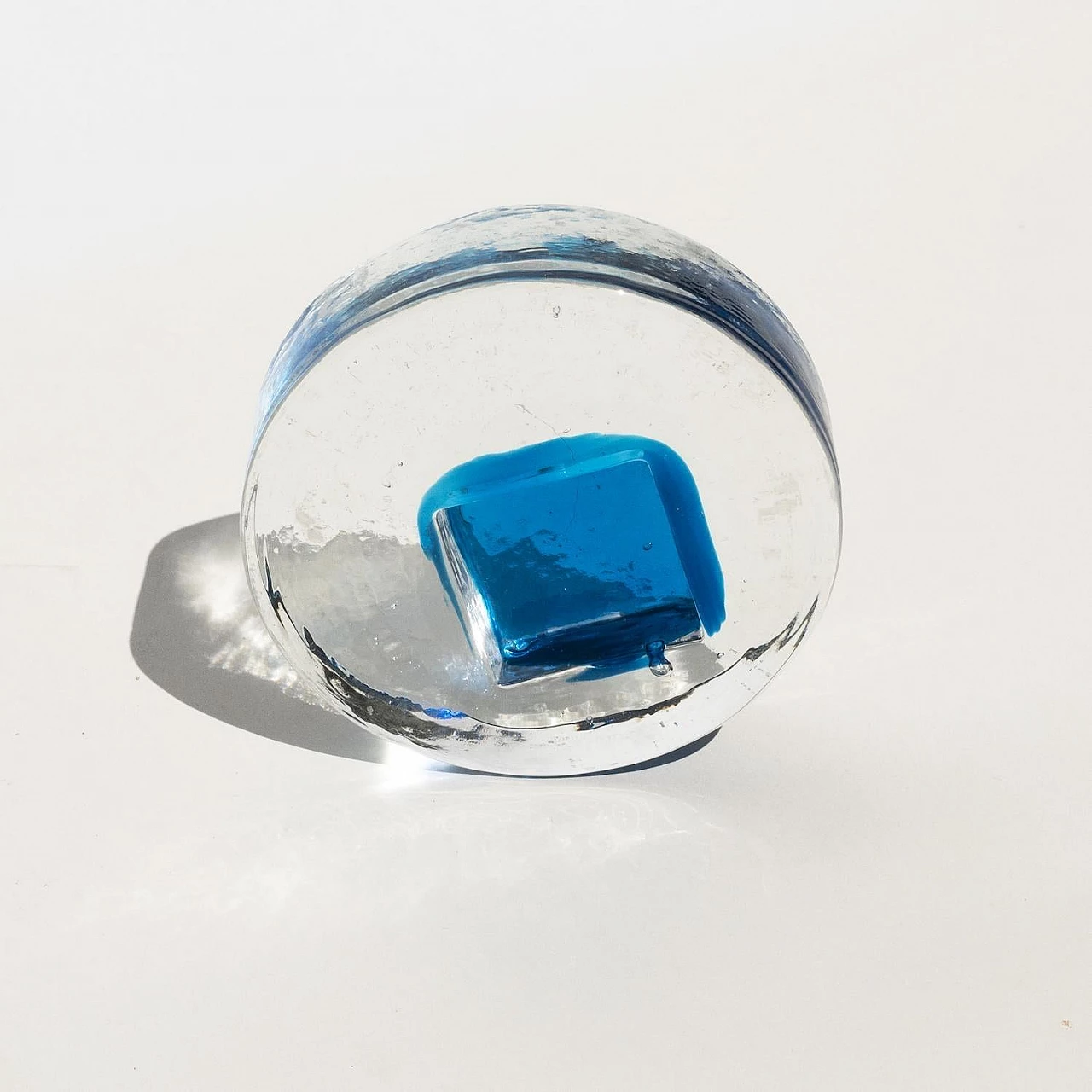 Transparent and blue frosted Murano glass ashtray, 1960s 3