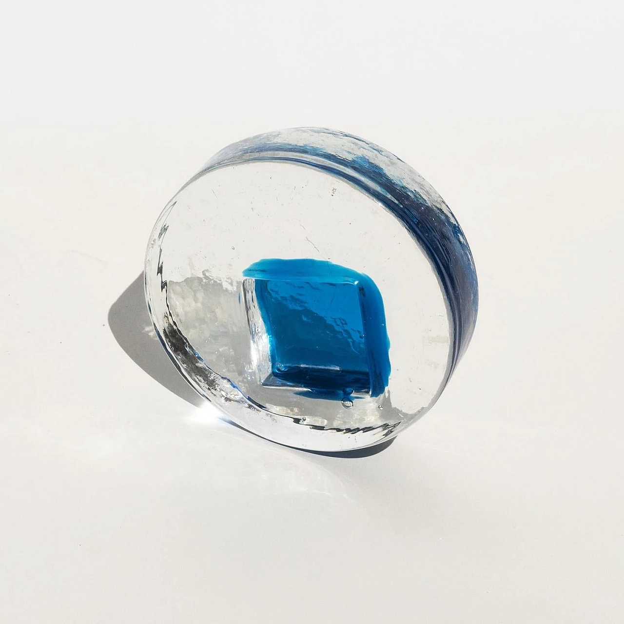 Transparent and blue frosted Murano glass ashtray, 1960s 4