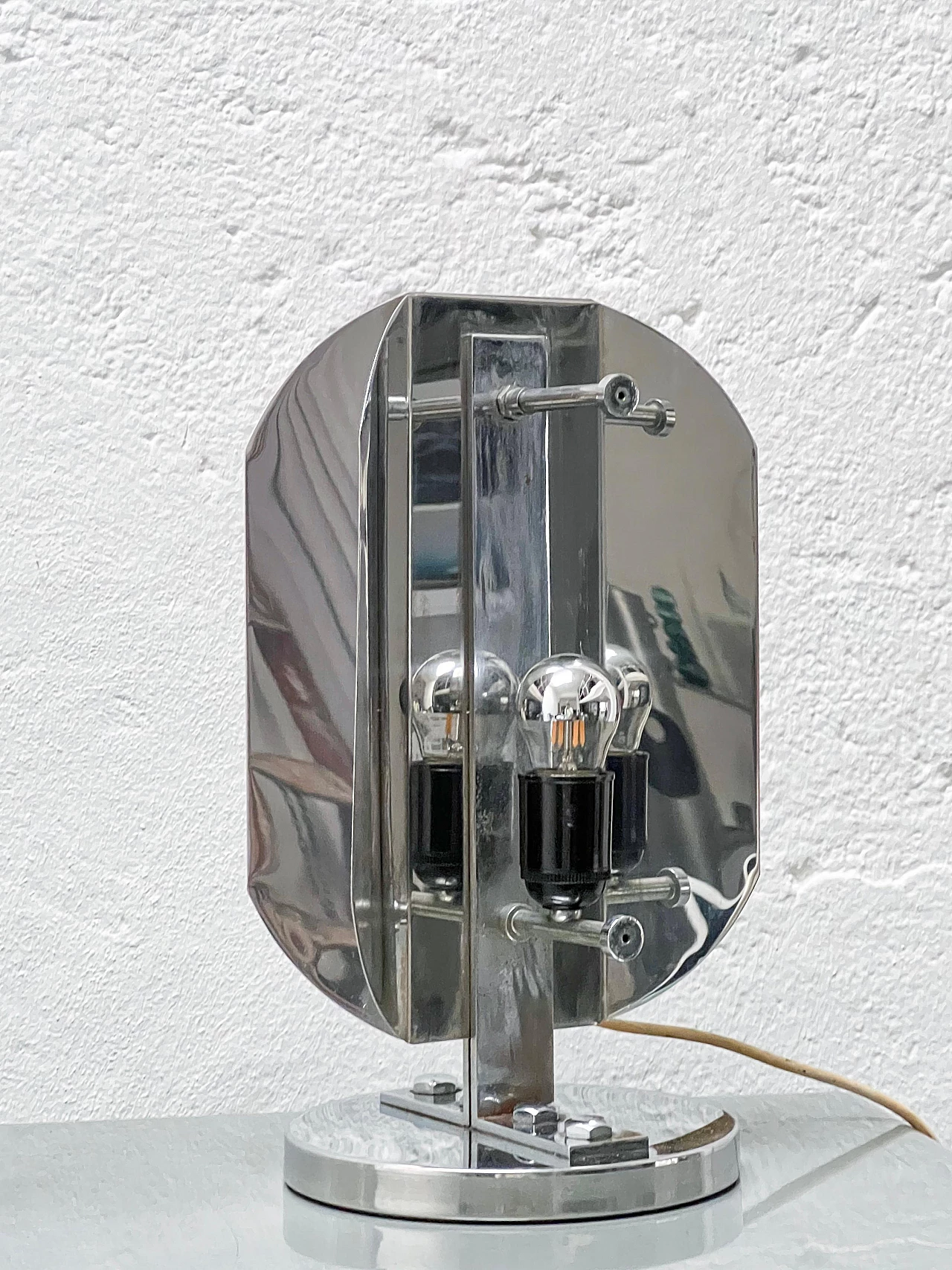 Lampada da tavolo Space Age in acciaio e vetro smerigliato, anni '70 7