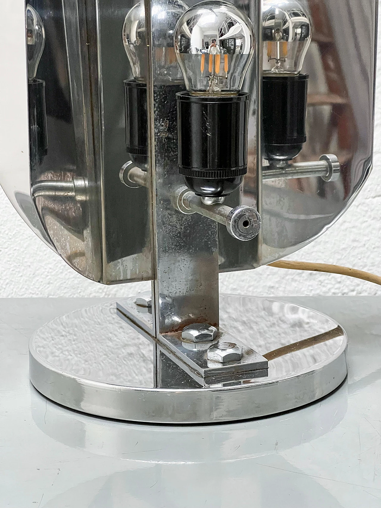 Lampada da tavolo Space Age in acciaio e vetro smerigliato, anni '70 8