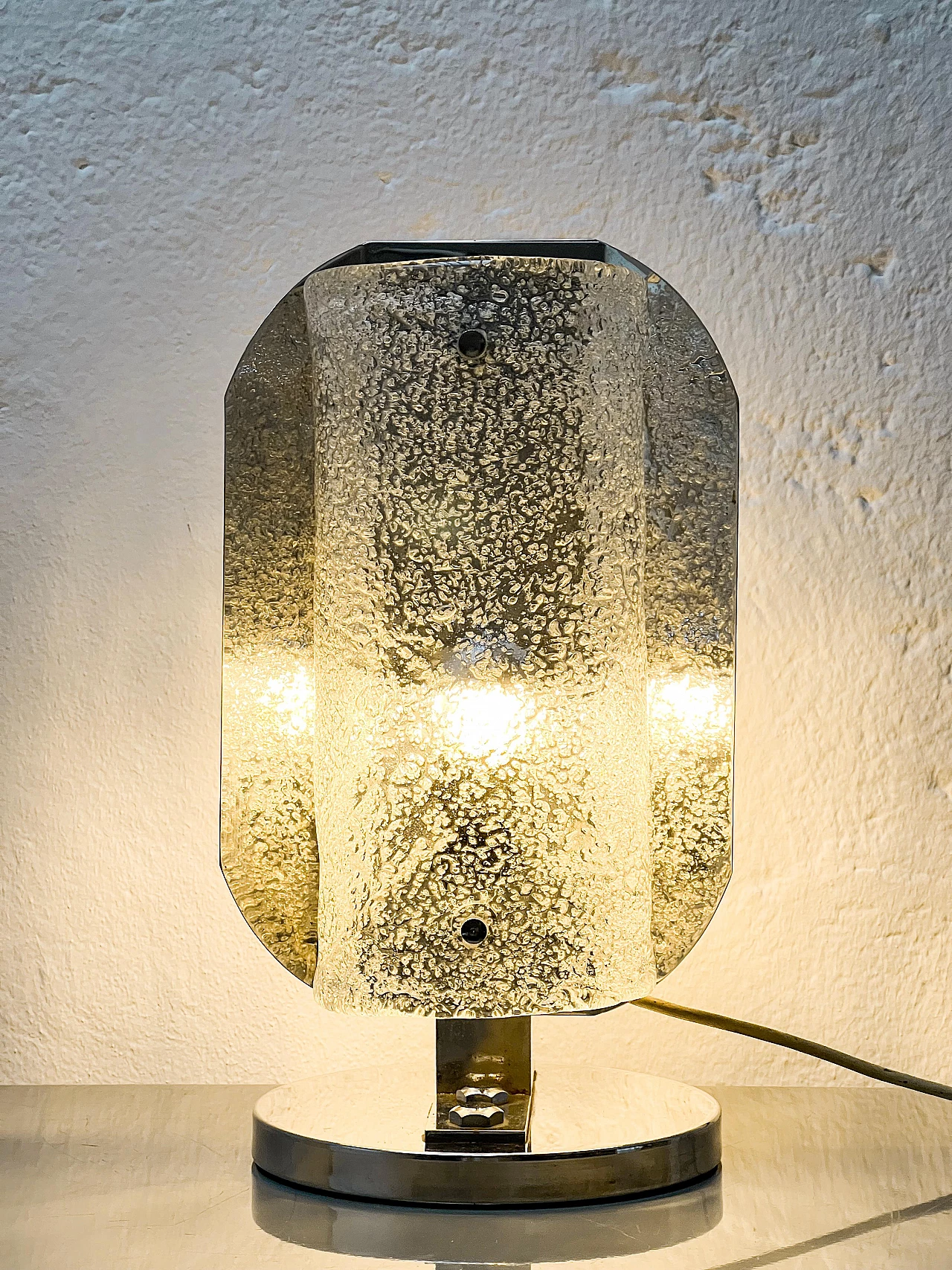 Lampada da tavolo Space Age in acciaio e vetro smerigliato, anni '70 14