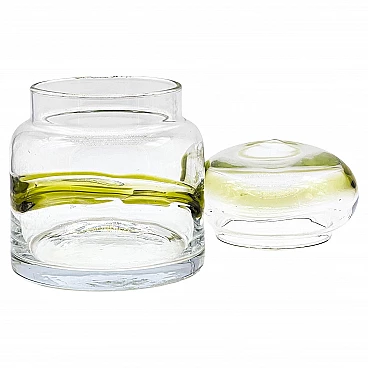 Transparent and green Murano glass vase with lid, 1960s
