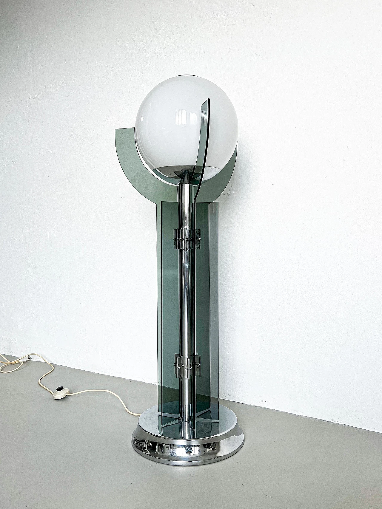 Space Age style metal and glass floor lamp, 1980s 4
