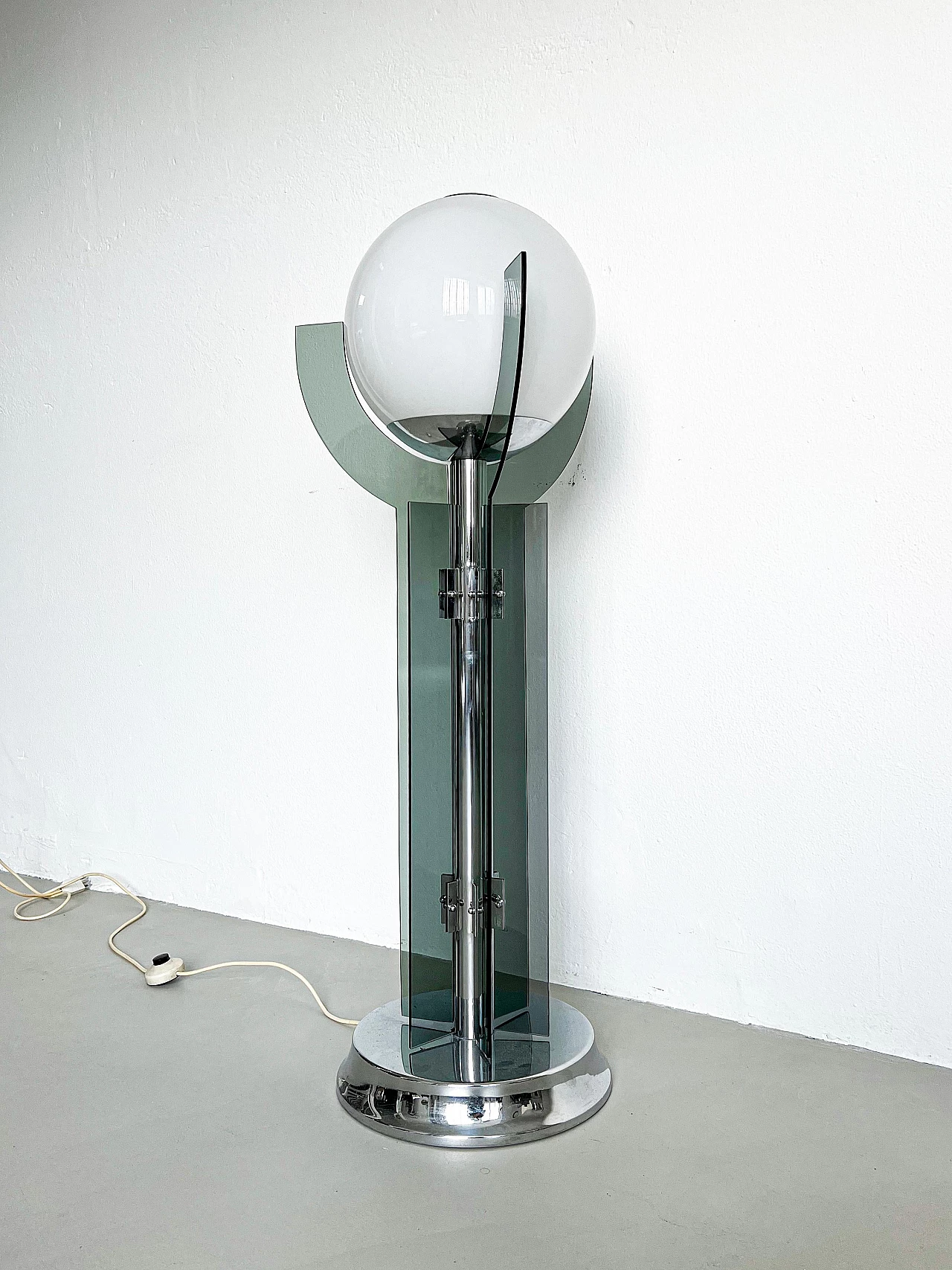 Space Age style metal and glass floor lamp, 1980s 5