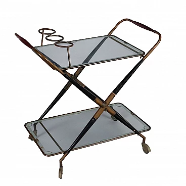 Bar cart in brass and glass with double top, 1950s