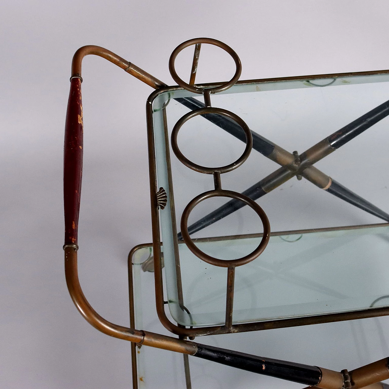 Bar cart in brass and glass with double top, 1950s 3