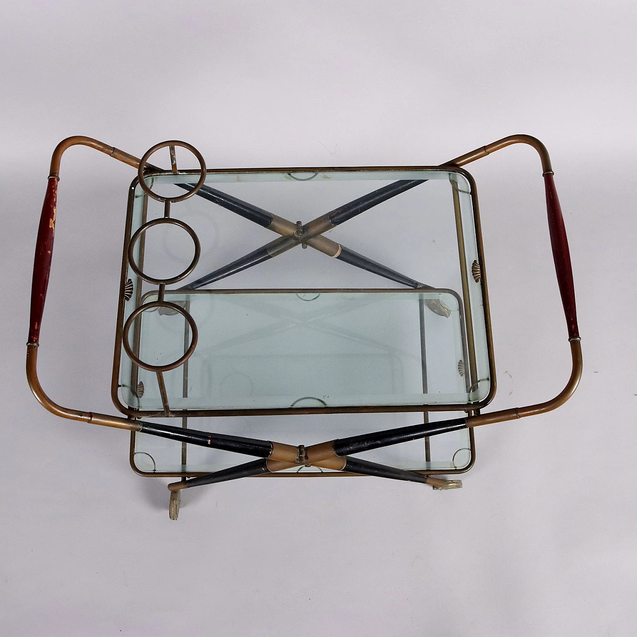 Bar cart in brass and glass with double top, 1950s 4