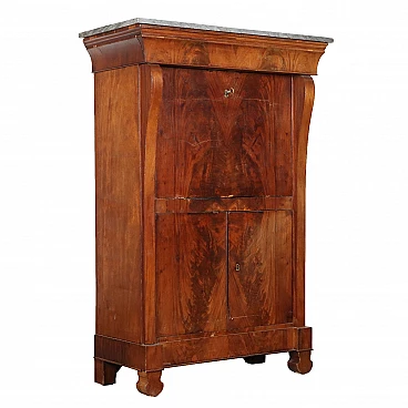 Secrétaire in mahogany and walnut with marble top, 19th century