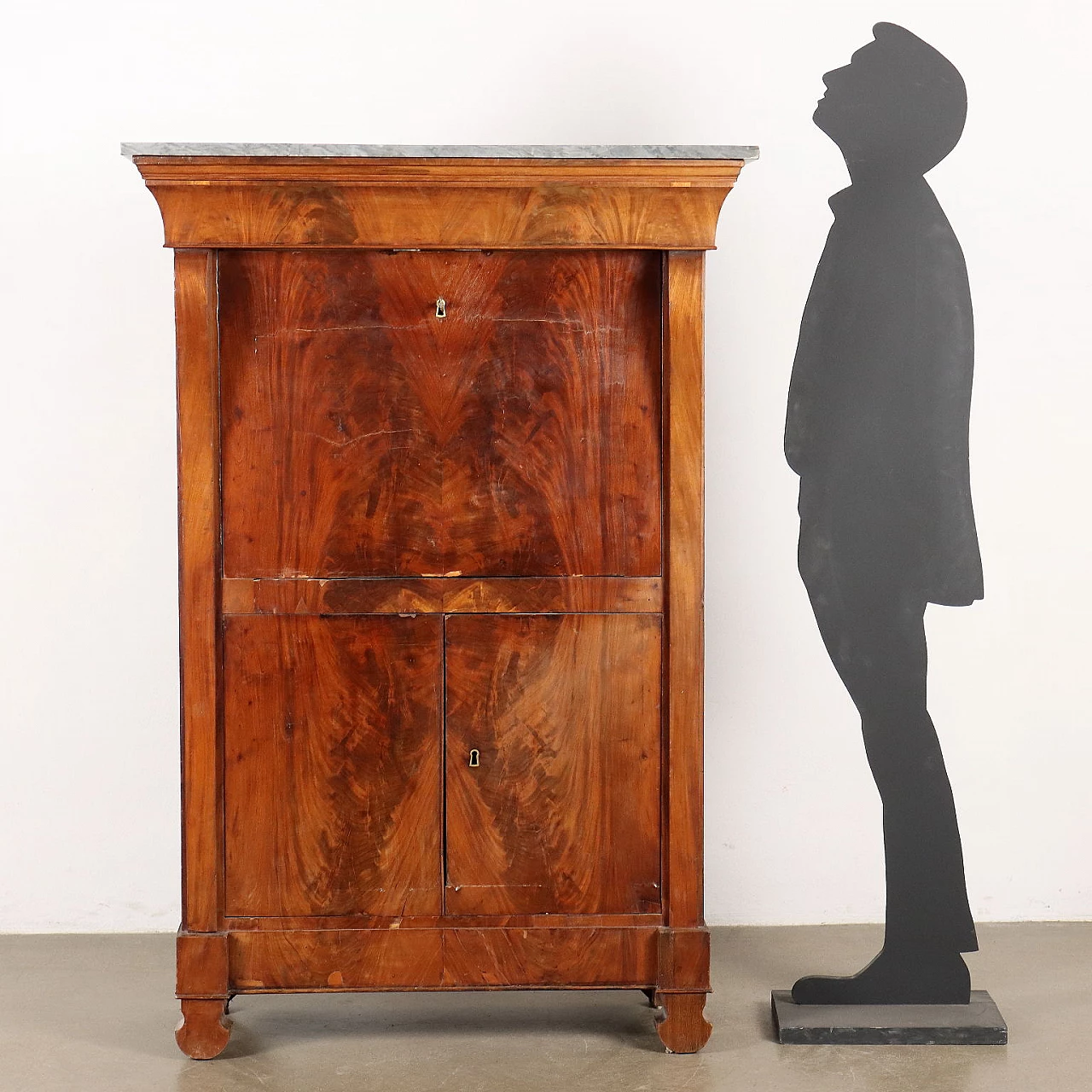 Secrétaire in mahogany and walnut with marble top, 19th century 2