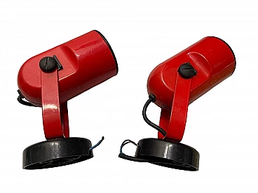 Pair of adjustable red and black metal sconces, 1970s