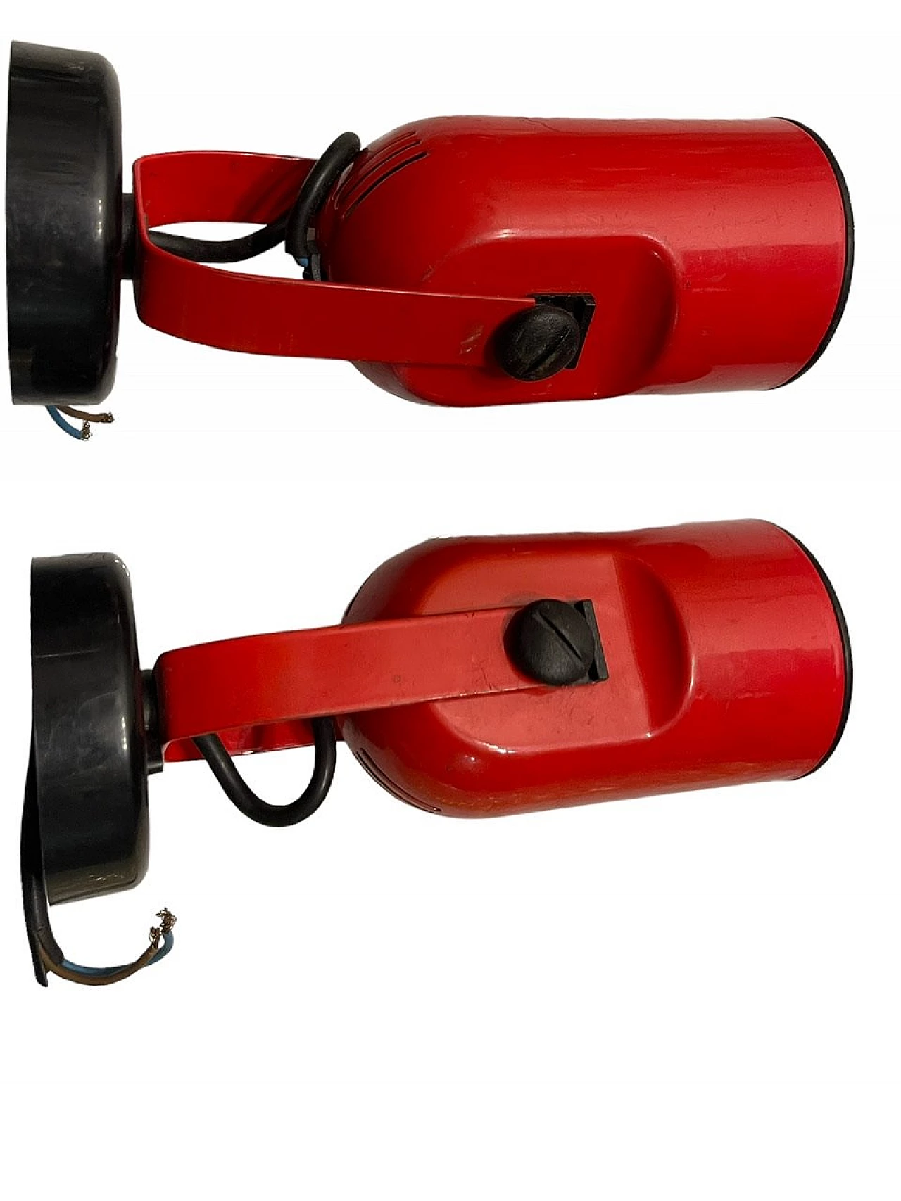 Pair of adjustable red and black metal sconces, 1970s 6